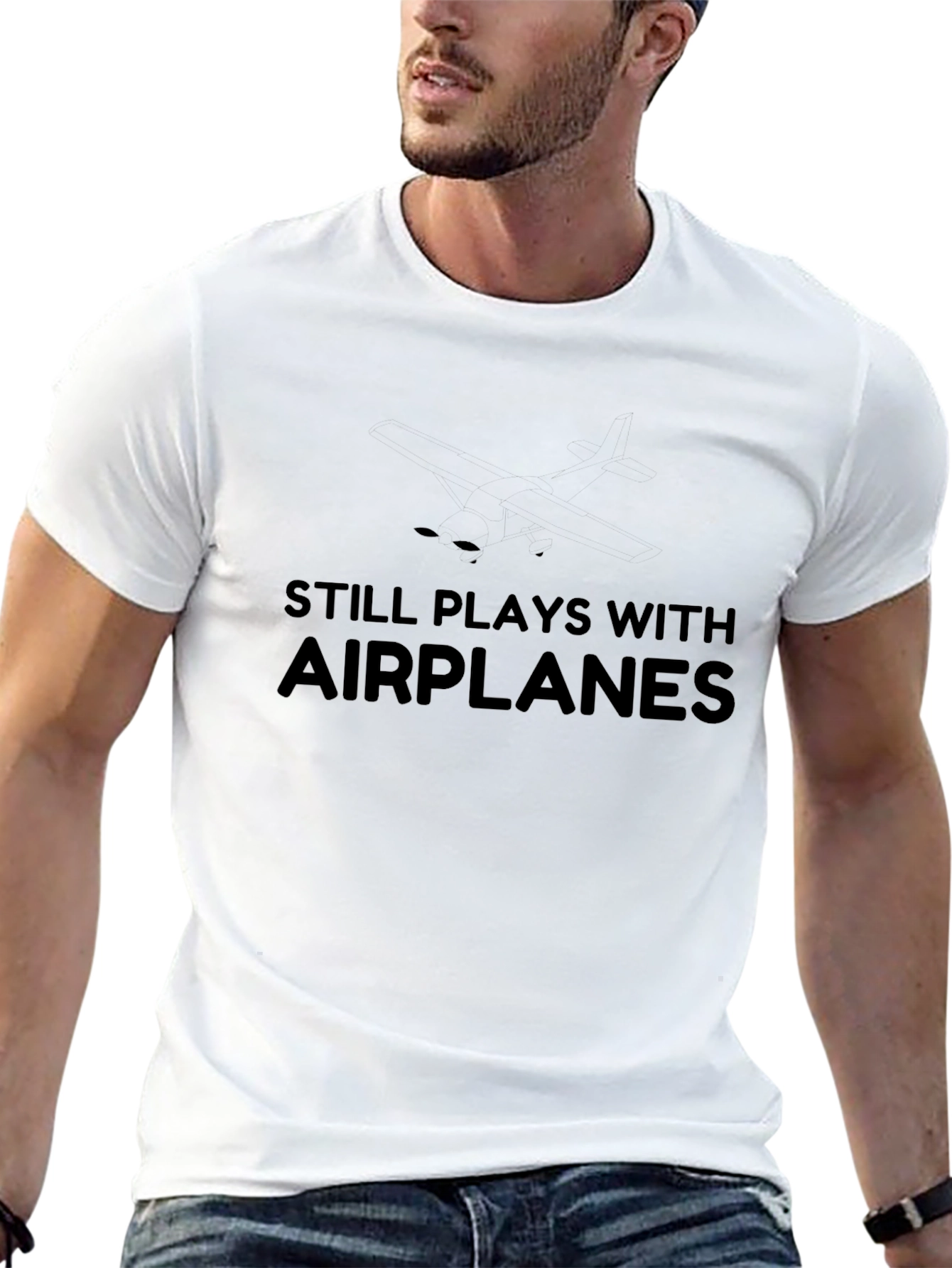 Still Plays With Airplanes - Novelty T-Shirt