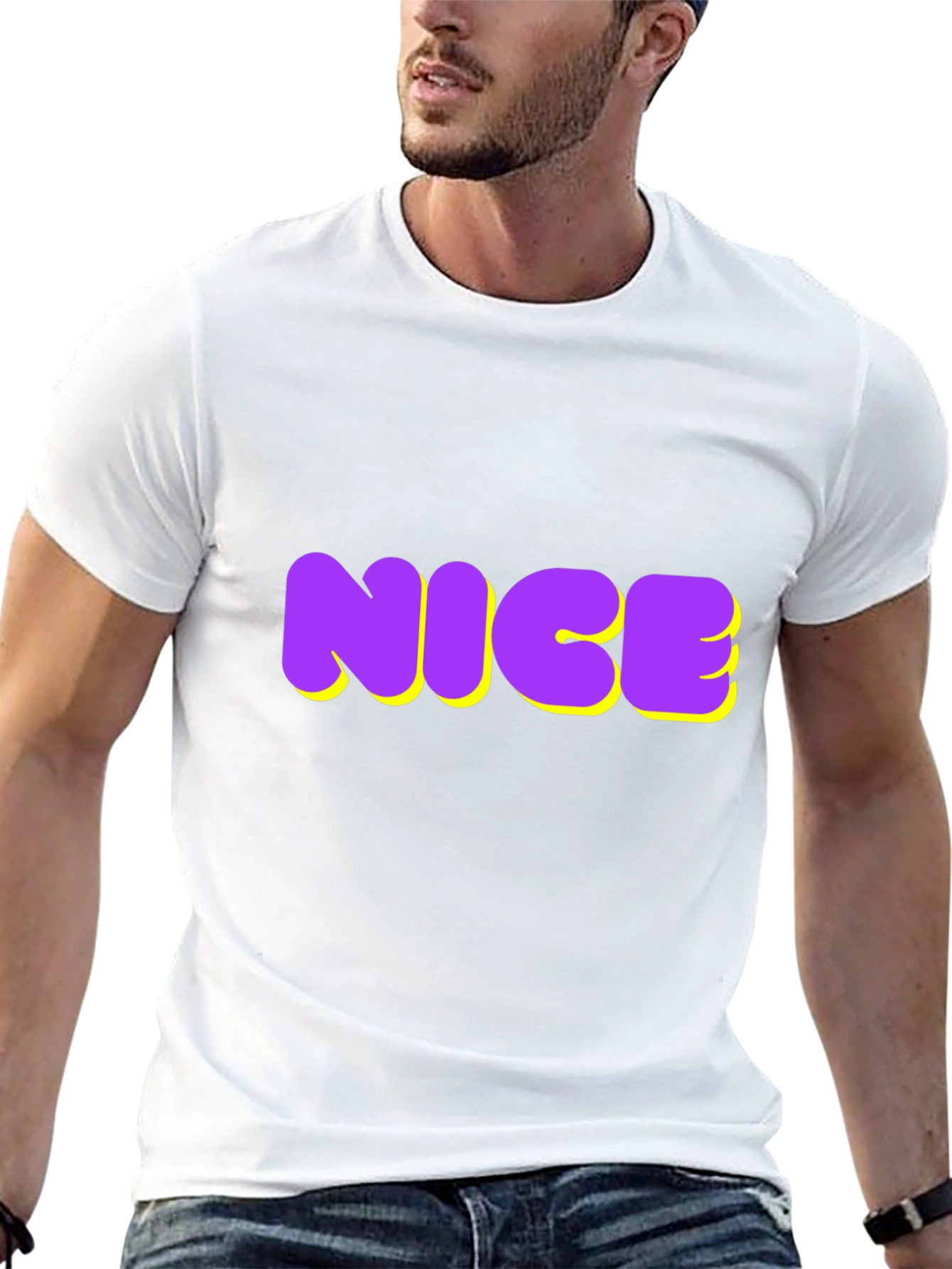NICE Graphic Tee - Bold Purple & Yellow Design