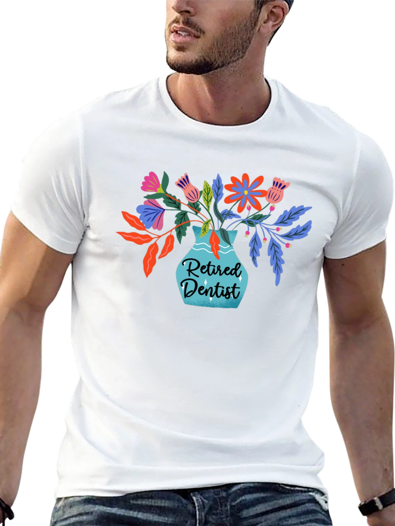 Retired Dentist Floral Vase Graphic T-Shirt