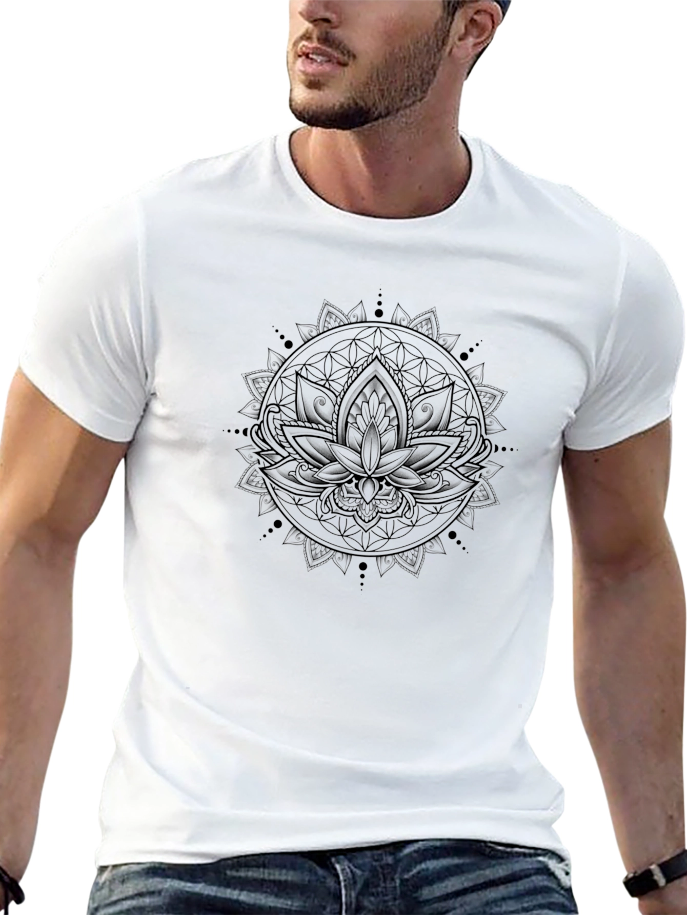 Lotus Mandala Graphic Tee - Soft Black Cotton T-Shirt