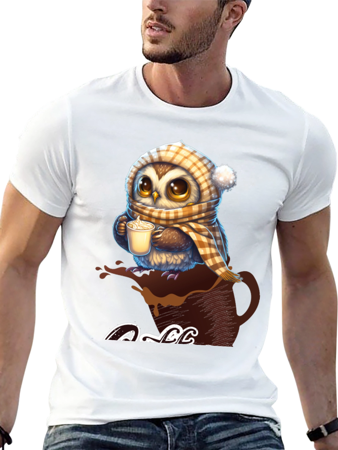 Cute Owl Coffee Lover Graphic T-Shirt