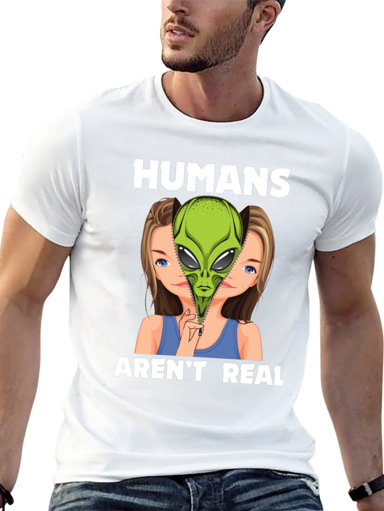Humans Arent Real Alien Graphic T-Shirt