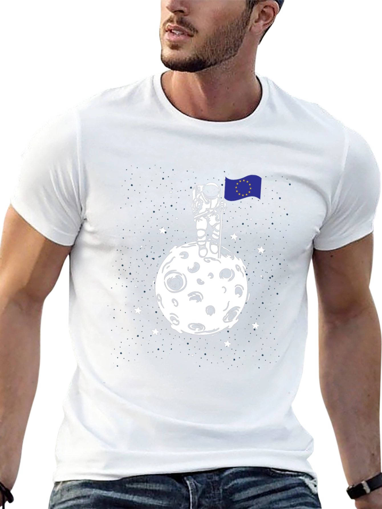 Astronaut EU Flag Moon T-Shirt - Space Graphic Tee