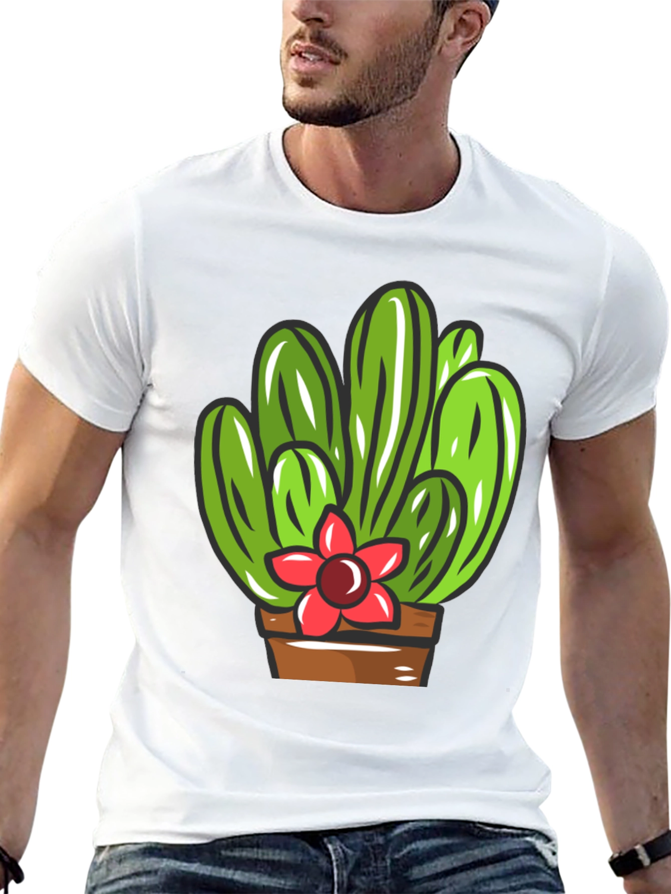 Cactus Flower Graphic T-Shirt - Black Cotton Tee