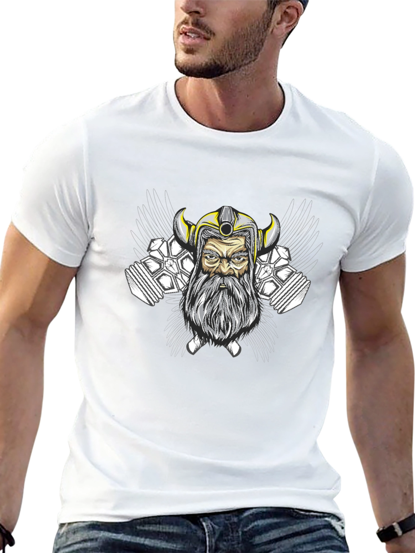Viking Warrior Graphic Tee - Black Cotton Blend