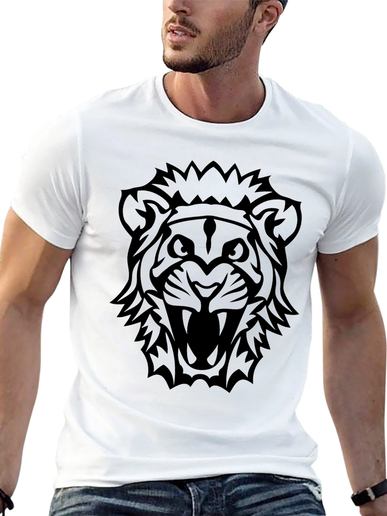 Lion Graphic Black T-Shirt - Bold Animal Design