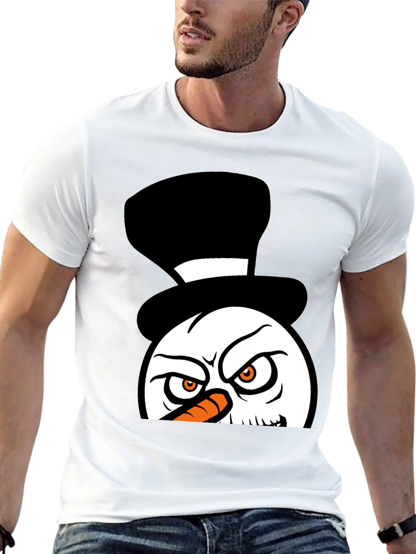 Grumpy Snowman Graphic Tee - Black Cotton Blend