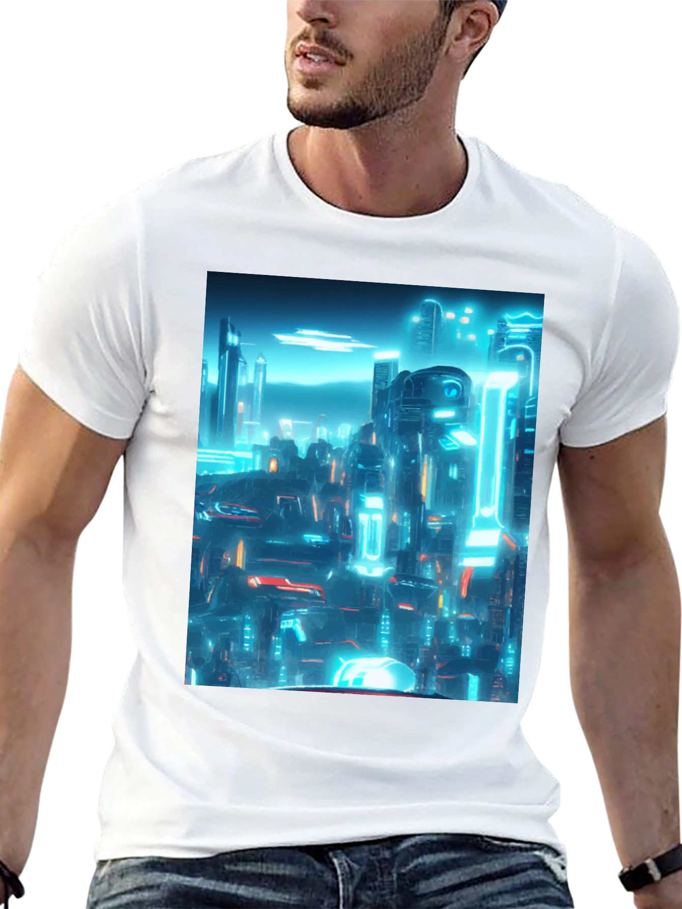 Cyberpunk Cityscape Graphic Tee - Black