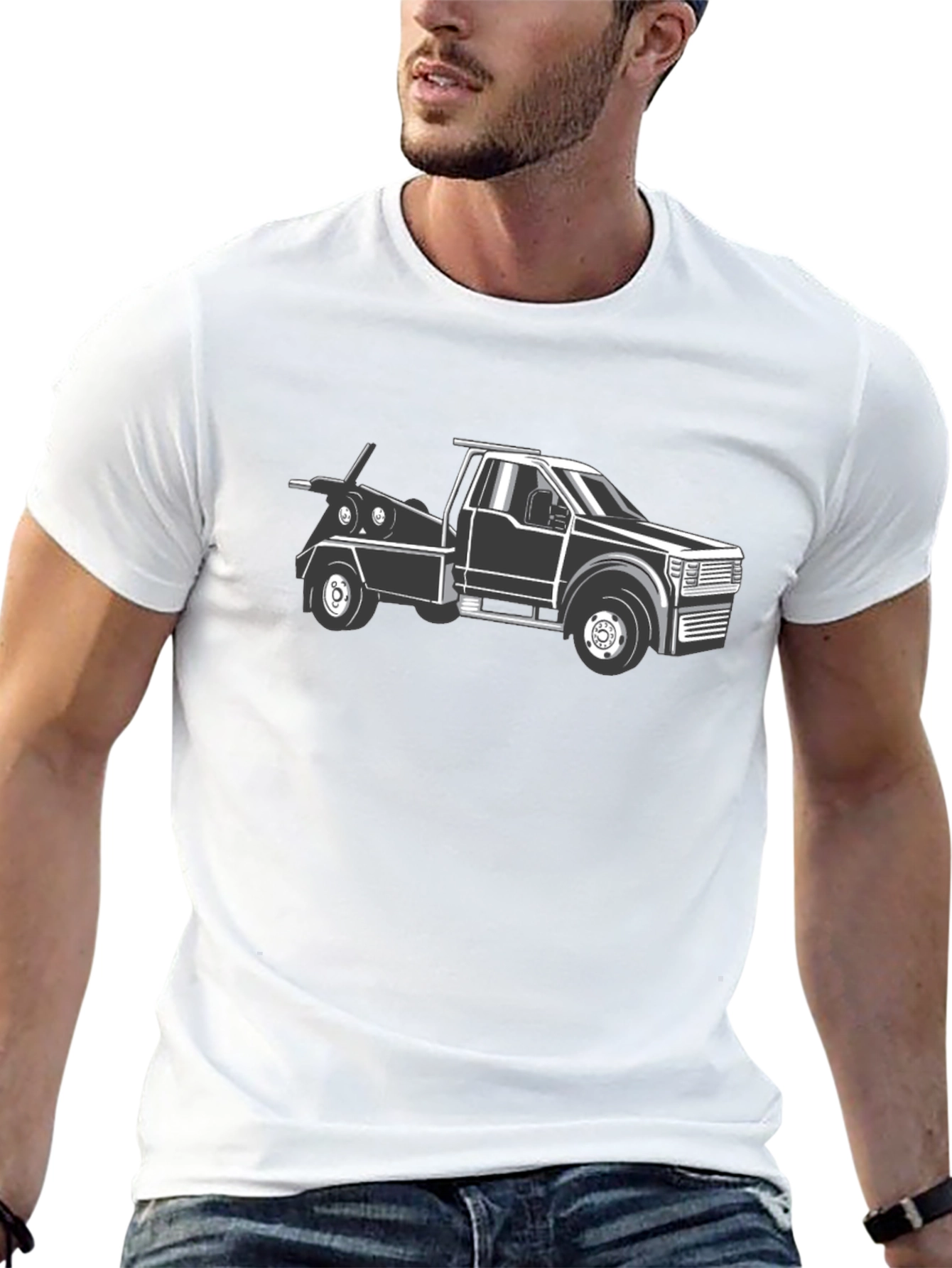 Tow Truck Graphic T-Shirt - Black Cotton Tee