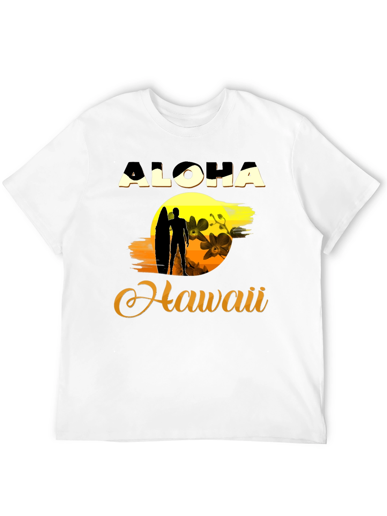 Aloha Hawaii Graphic T-Shirt - Surfer Silhouette Sunset