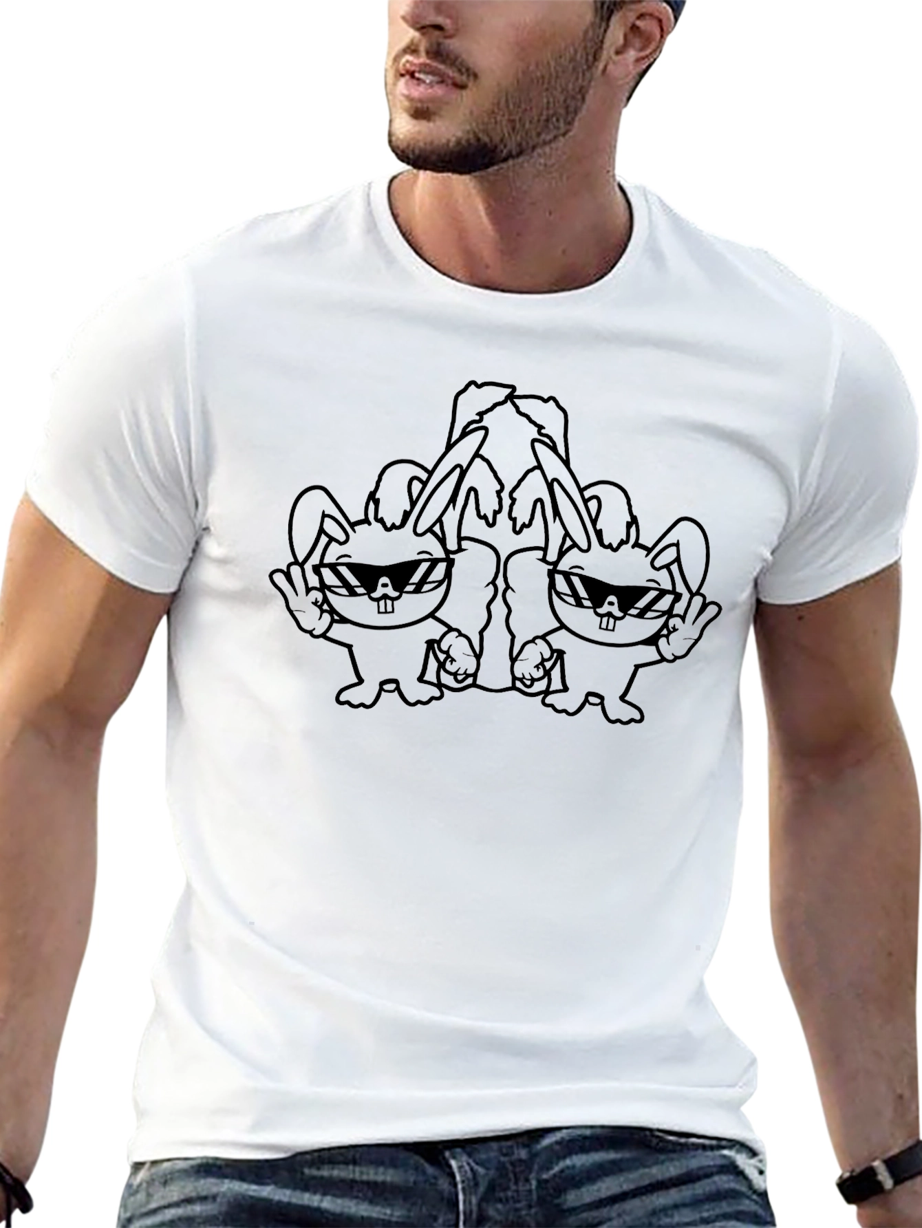 Cool Bunny Graphic T-Shirt - Black