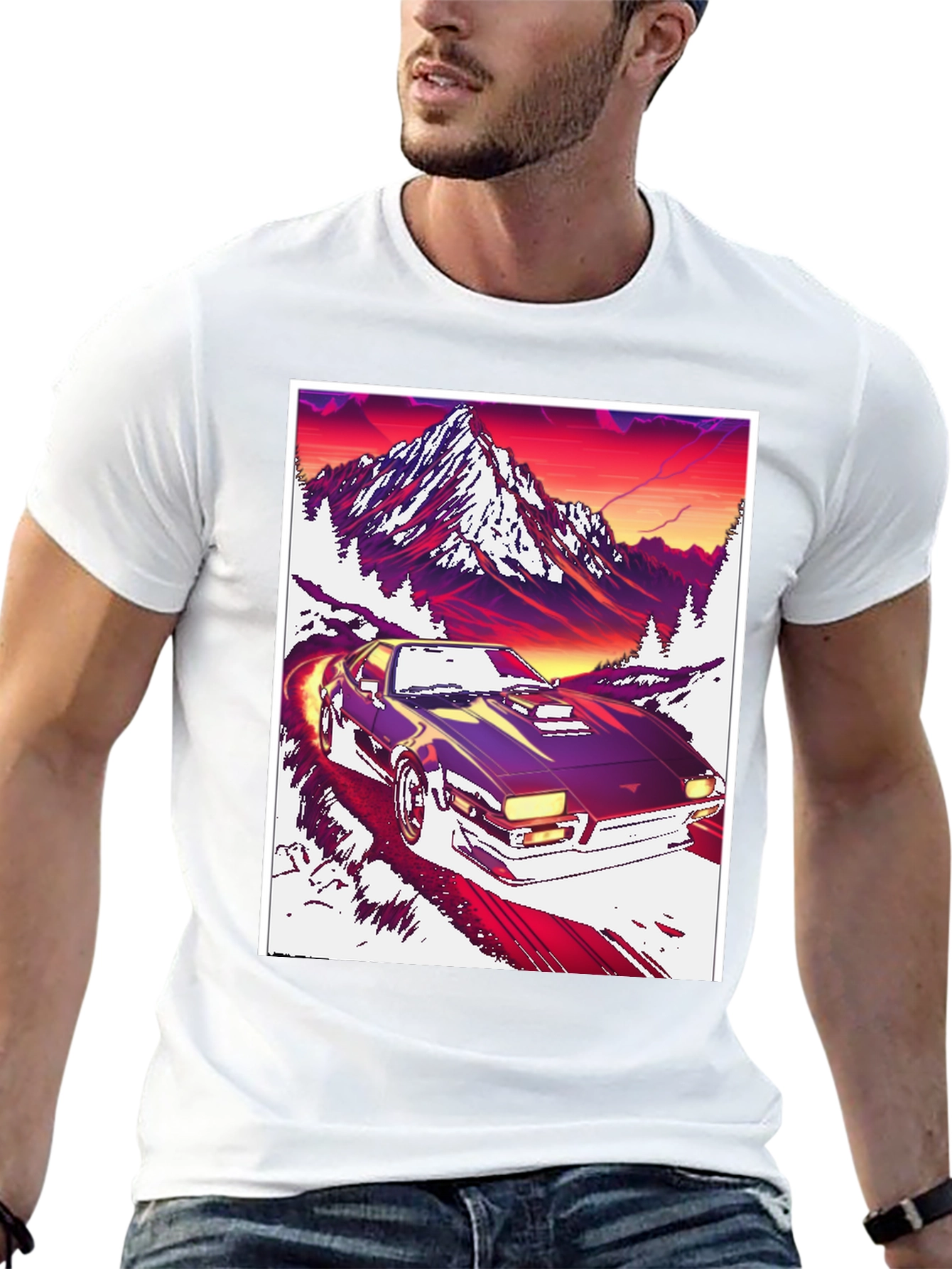 Retro Car Mountain Sunset T-Shirt