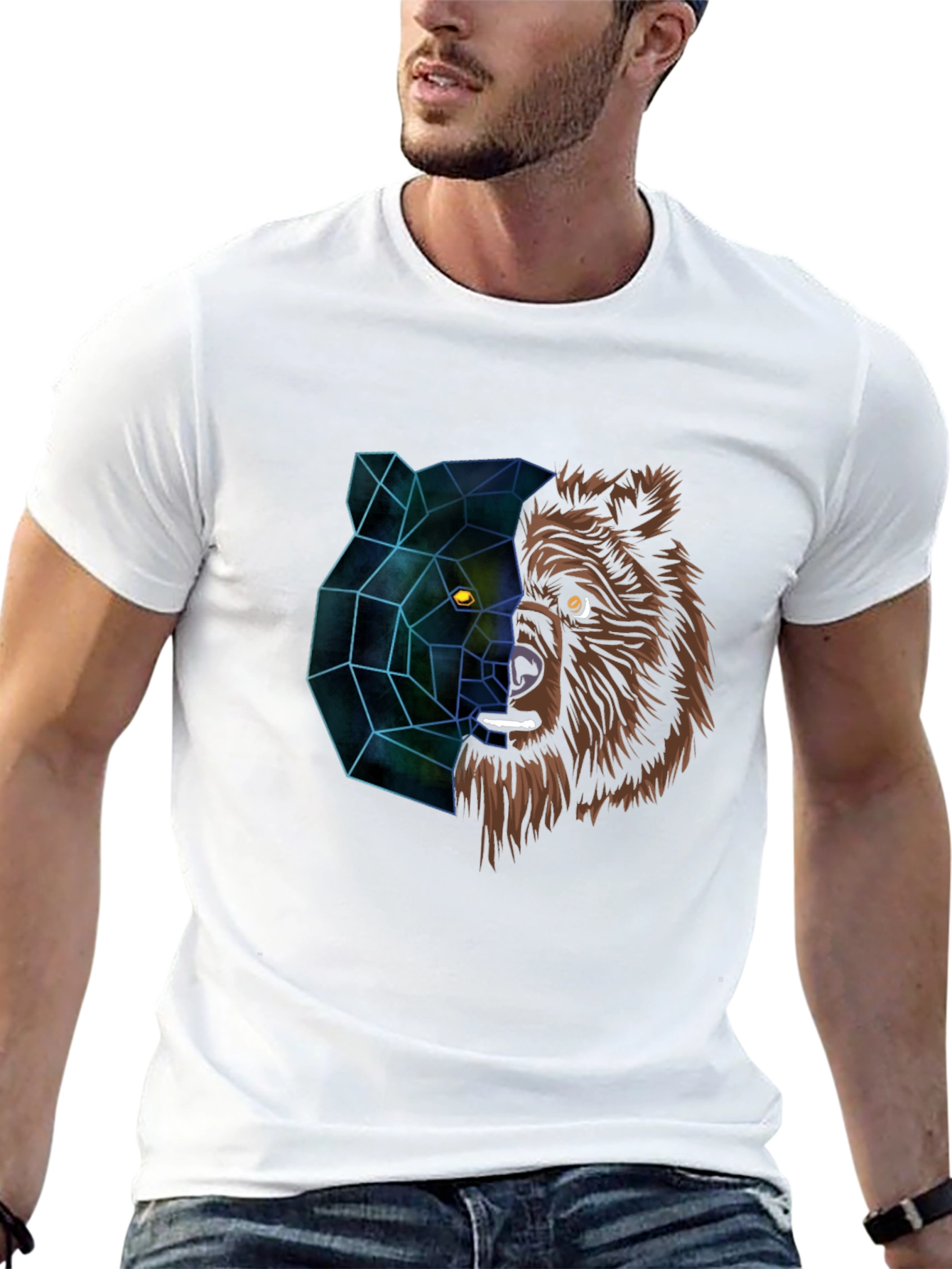 Geometric Bear Graphic Tee - Modern Animal Design