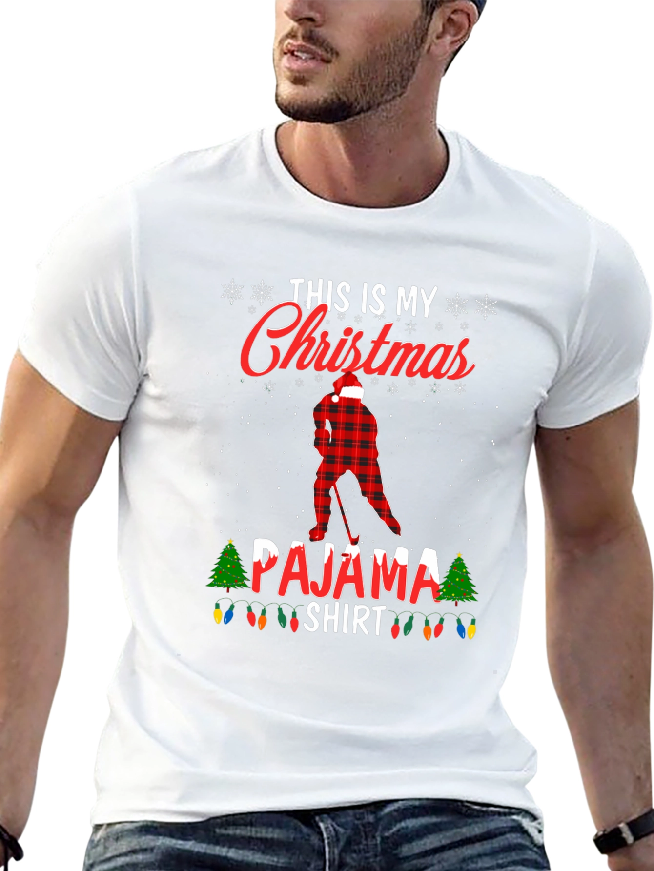 Christmas Pajama Shirt Hockey Player Tee