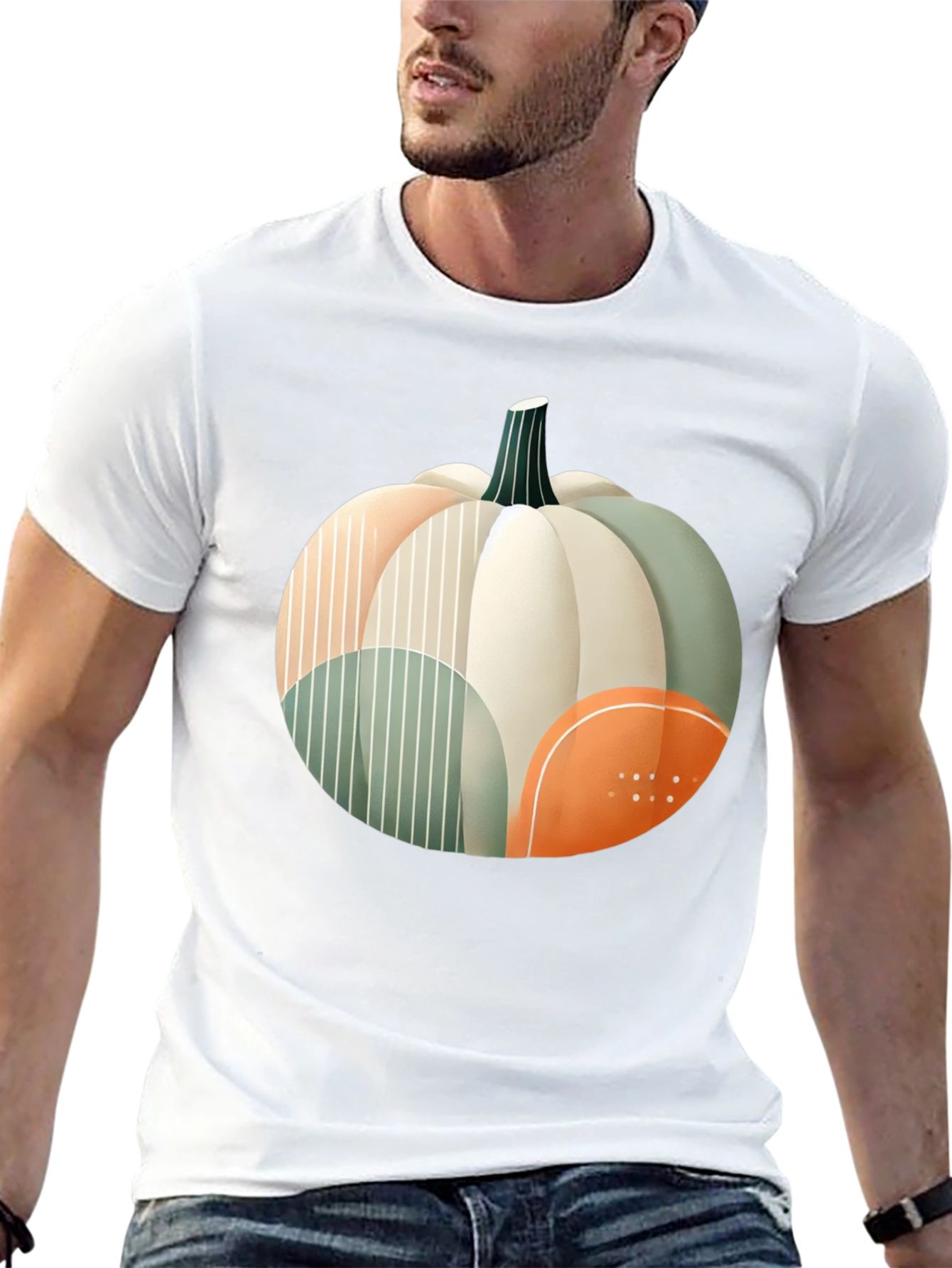 Abstract Pumpkin Graphic T-Shirt - Modern Fall Apparel