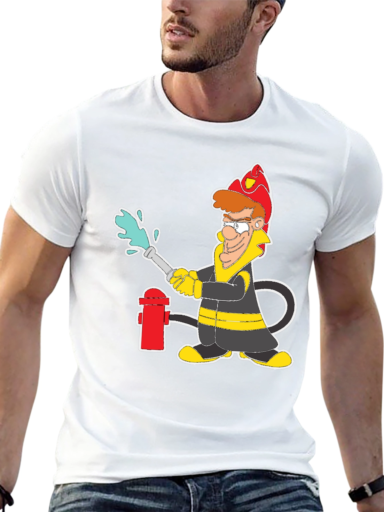 Firefighter Cartoon Graphic T-Shirt