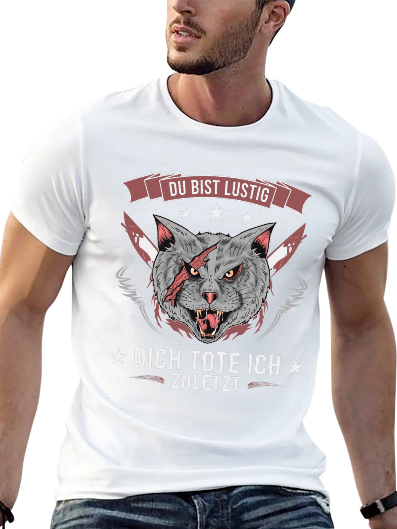 Funny Cat Graphic Tee - Du Bist Lustig