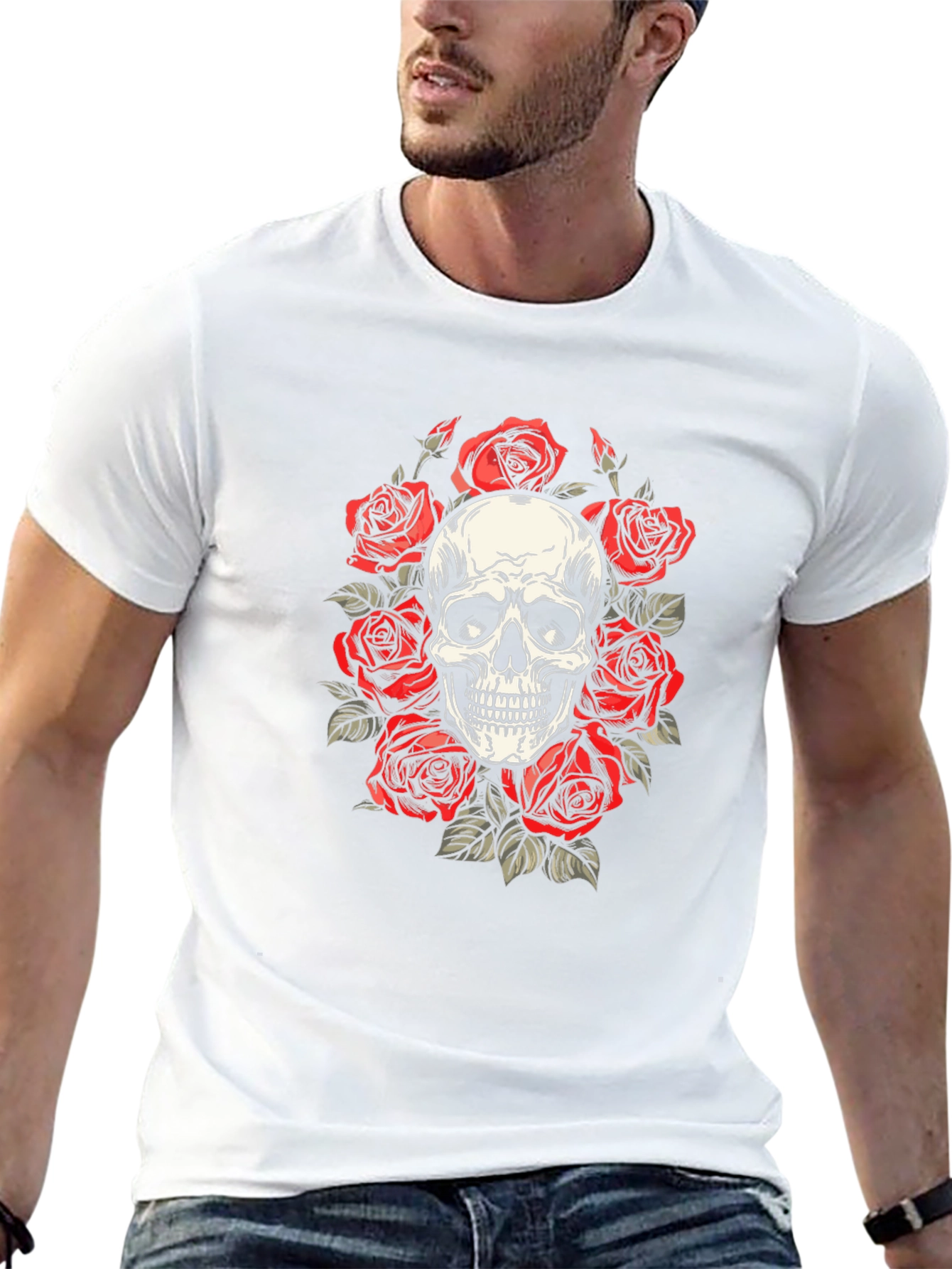 Skull & Roses Graphic Tee - Black Cotton