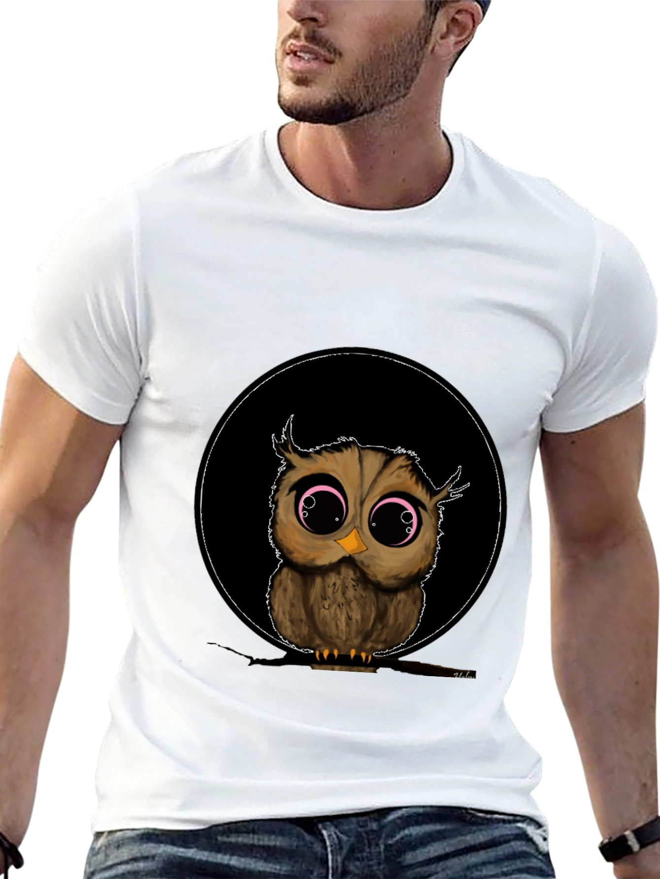 Cute Owl Graphic Tee - Mens Black T-Shirt
