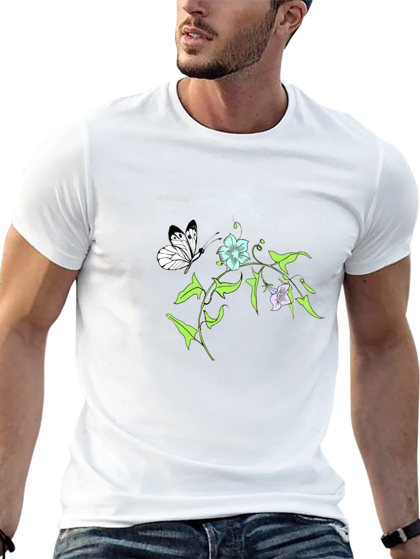 Floral Butterfly Black T-Shirt