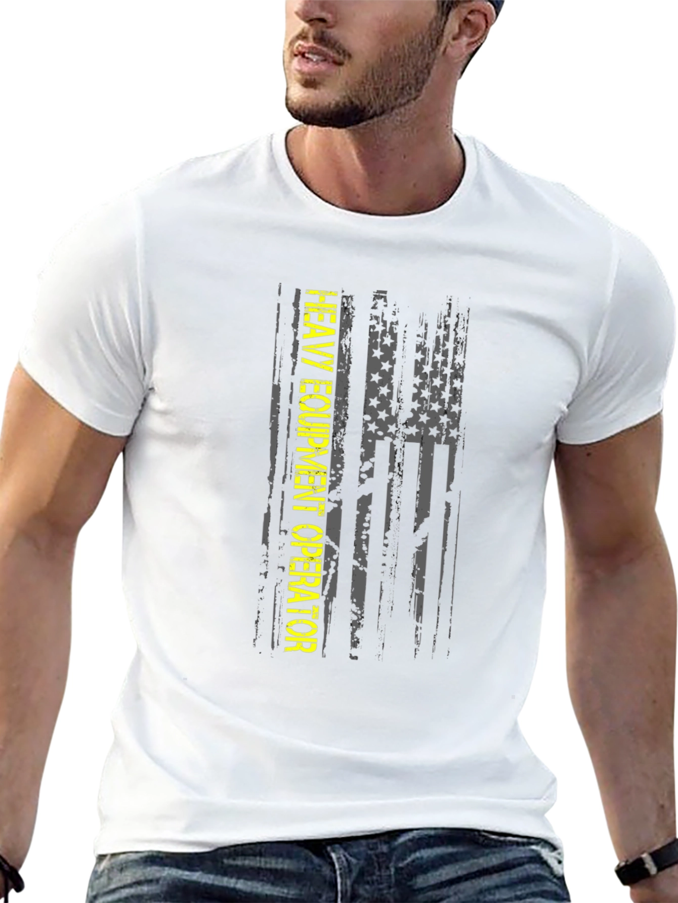 Heavy Equipment Operator Distressed Flag T-Shirt