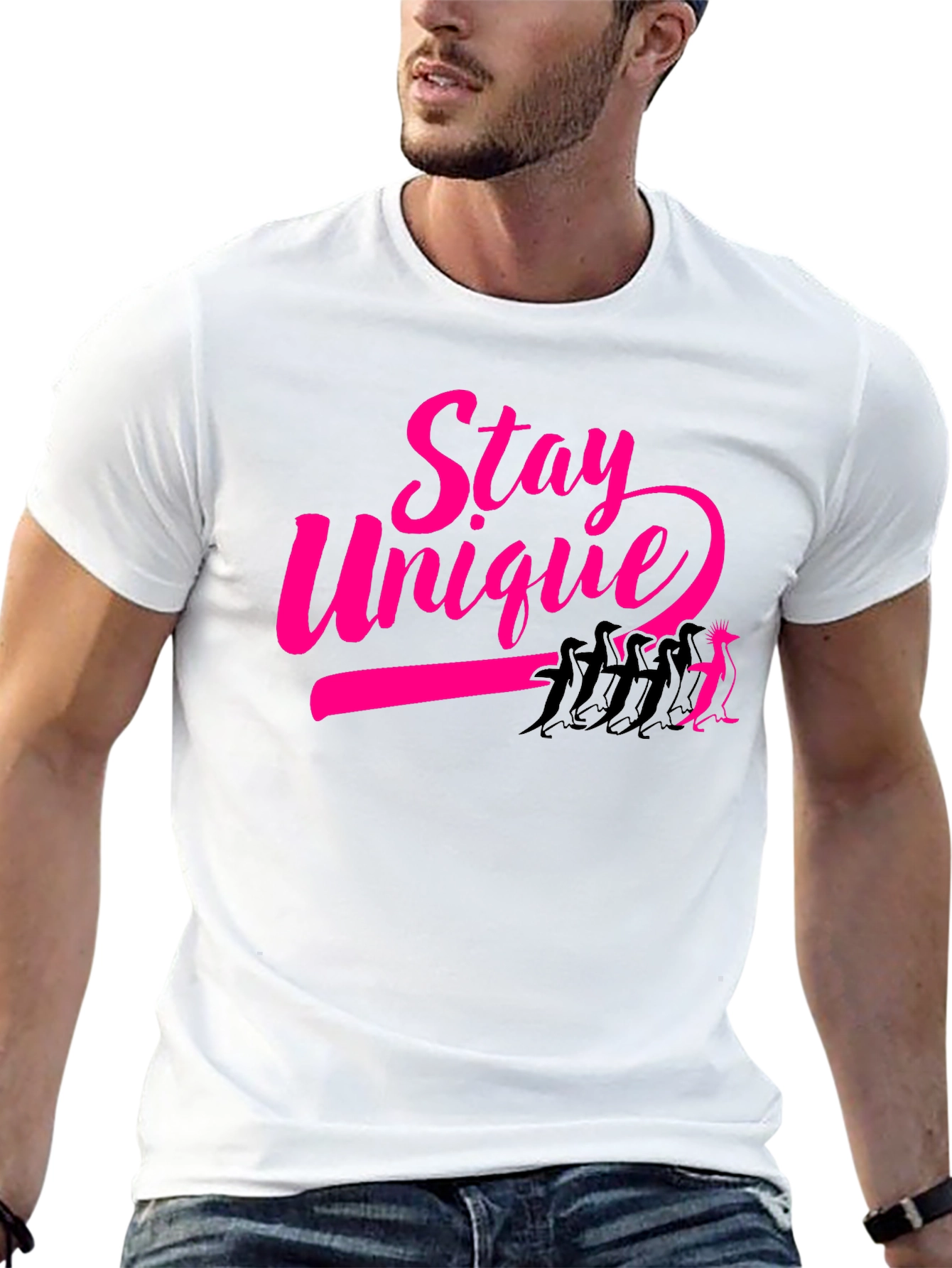 Stay Unique Penguin Graphic Tee - Black