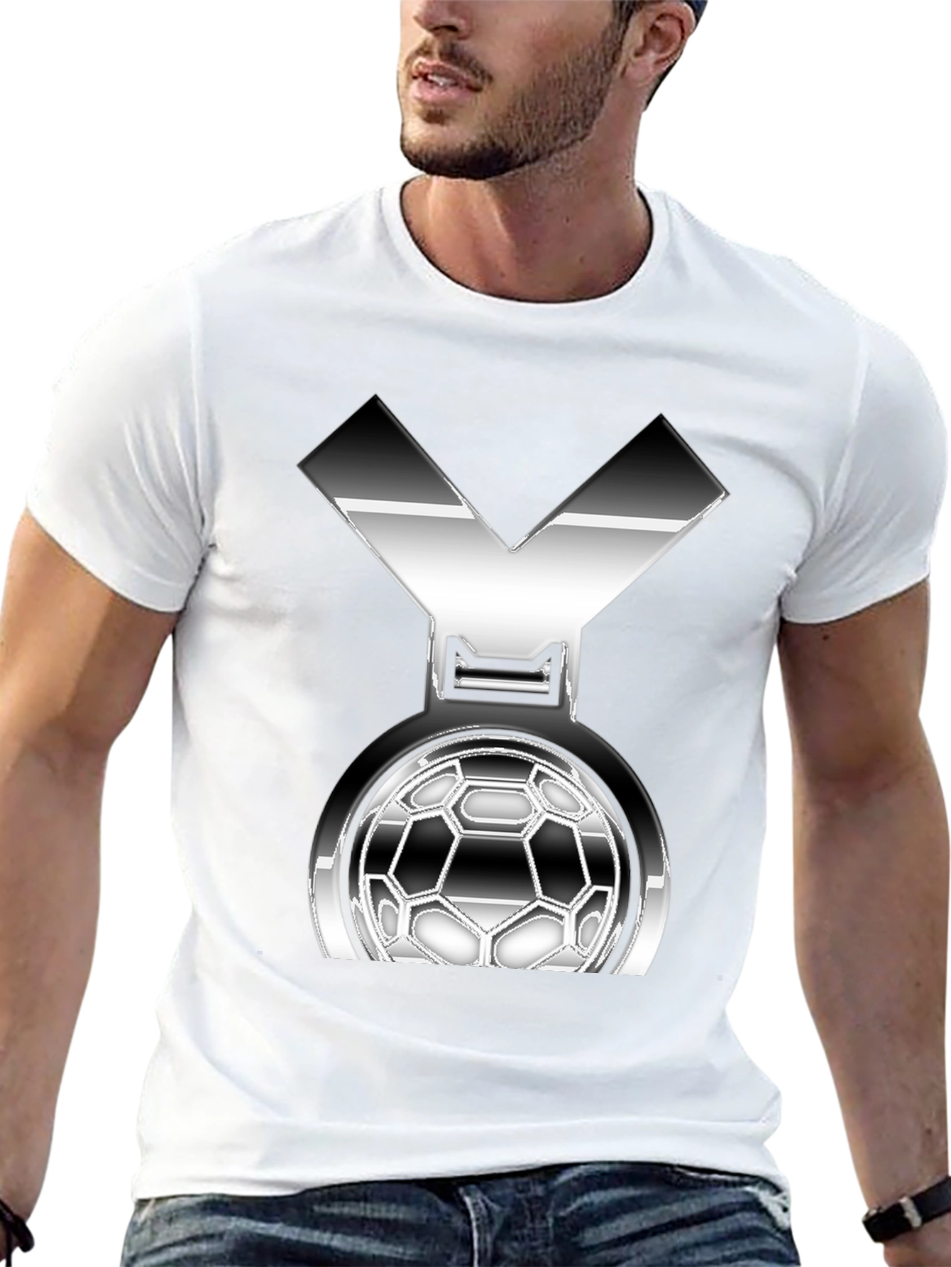 Metallic Soccer Medal Graphic T-Shirt