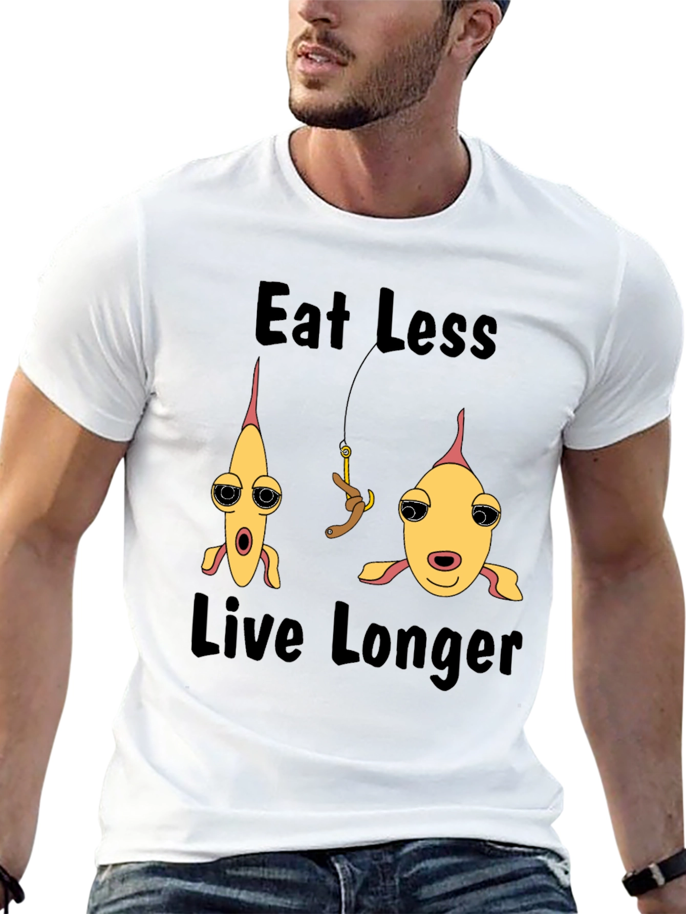 Eat Less Live Longer Fish Graphic T-Shirt