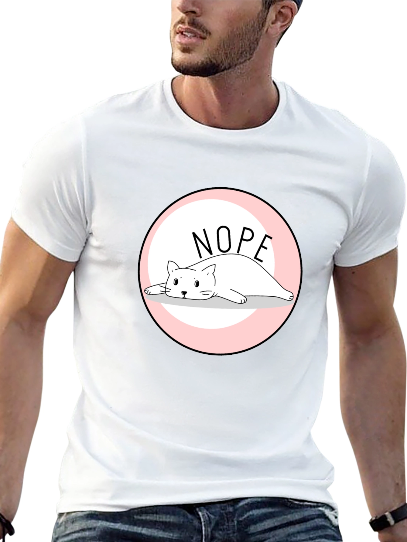 Nope Lazy Cat Graphic T-Shirt