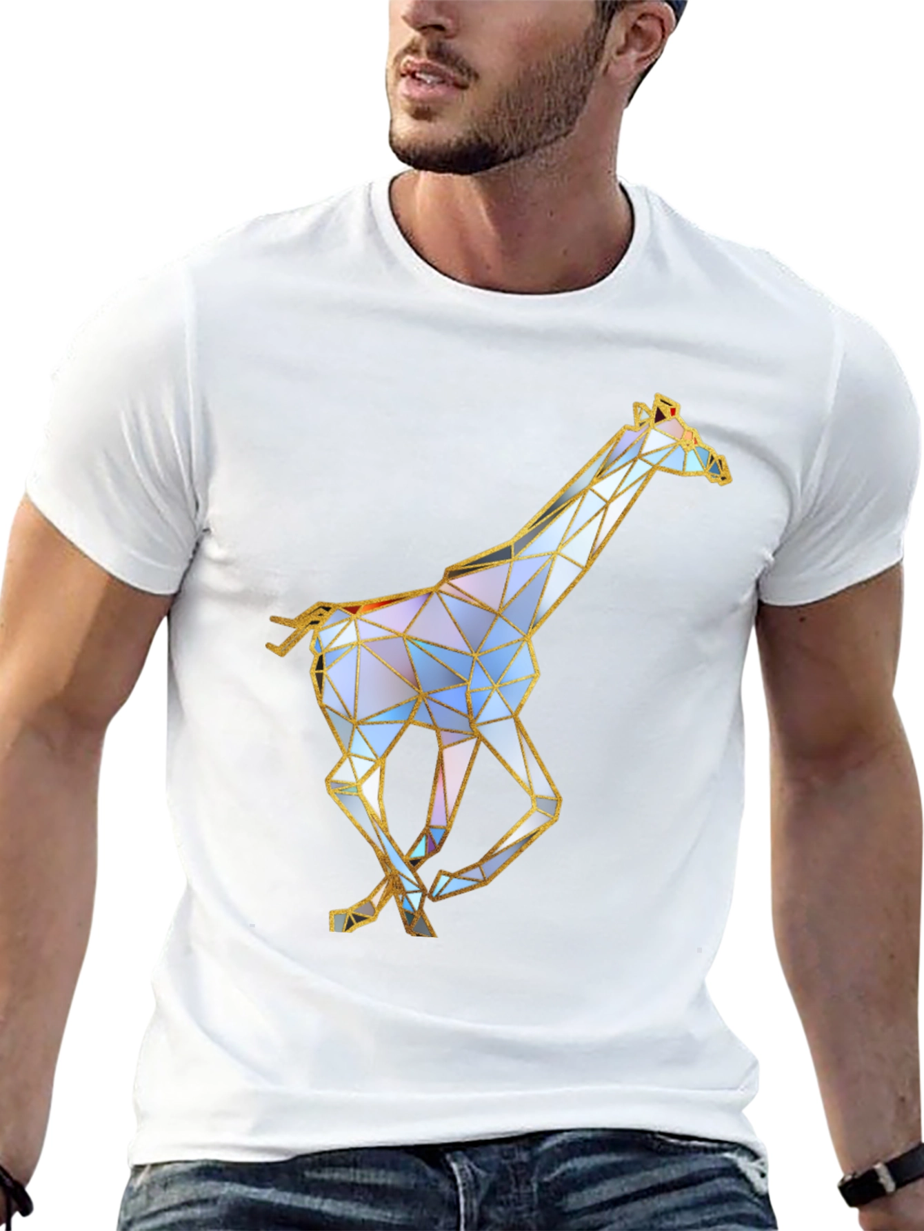 Geometric Giraffe Graphic Tee - Stylish Black T-Shirt