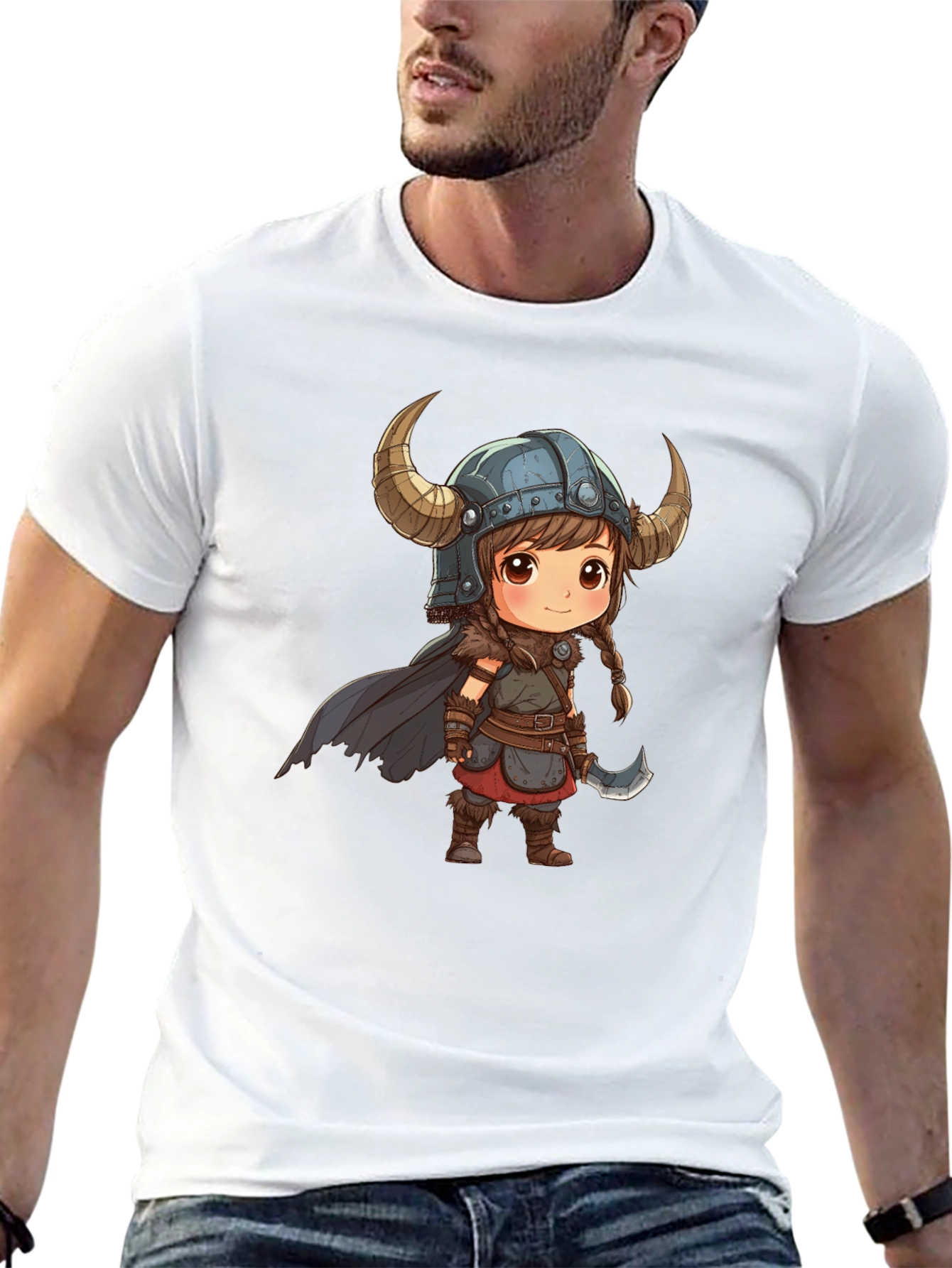 Viking Girl Graphic Tee - Black Cotton T-Shirt