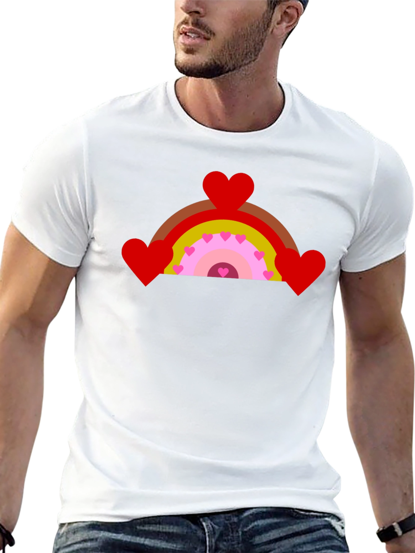 Heart Rainbow Graphic Tee - Black Cotton T-Shirt