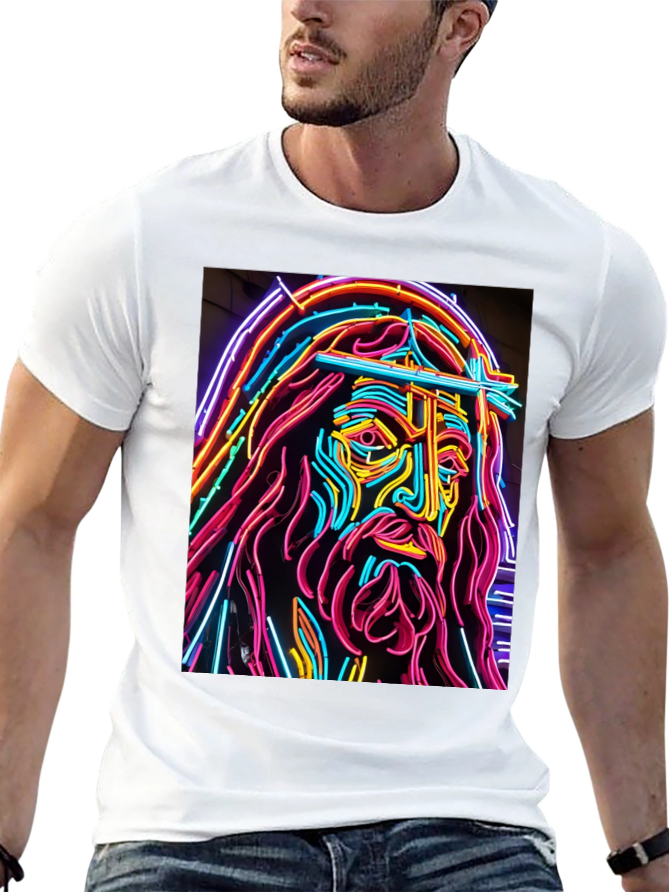 Neon Jesus Graphic T-Shirt - Bold Religious Art