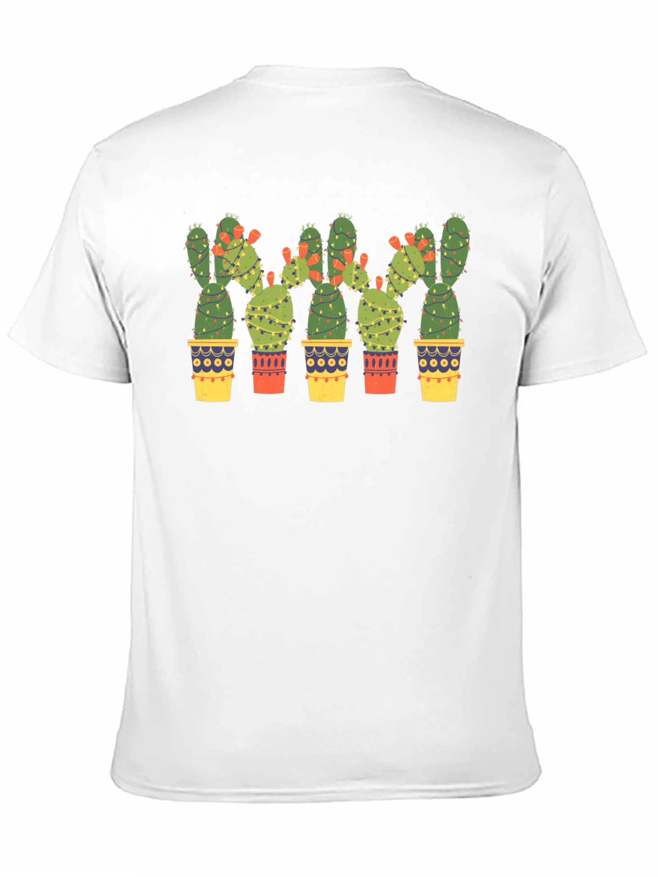 Cactus Christmas Lights Black T-Shirt