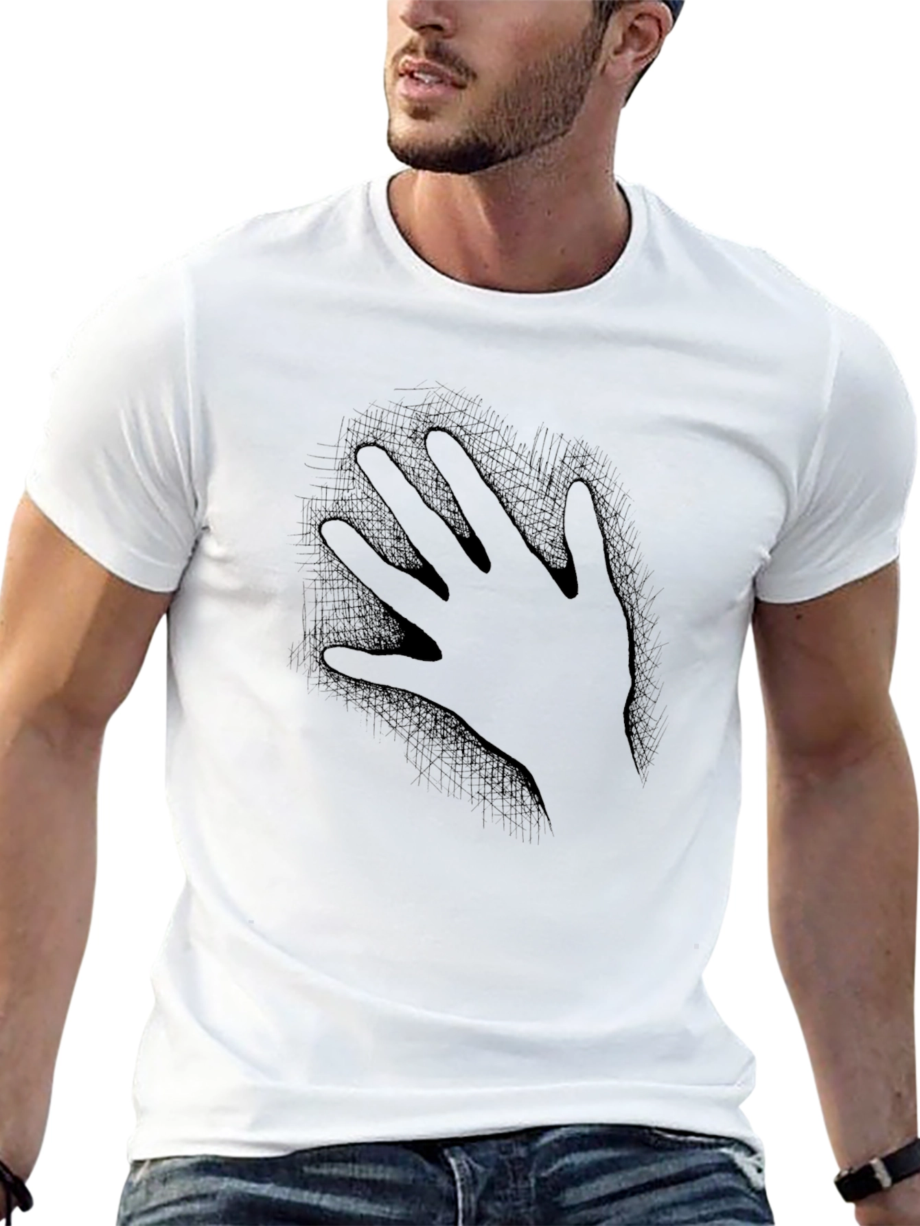 Mens Black T-Shirt - Hand Print Design