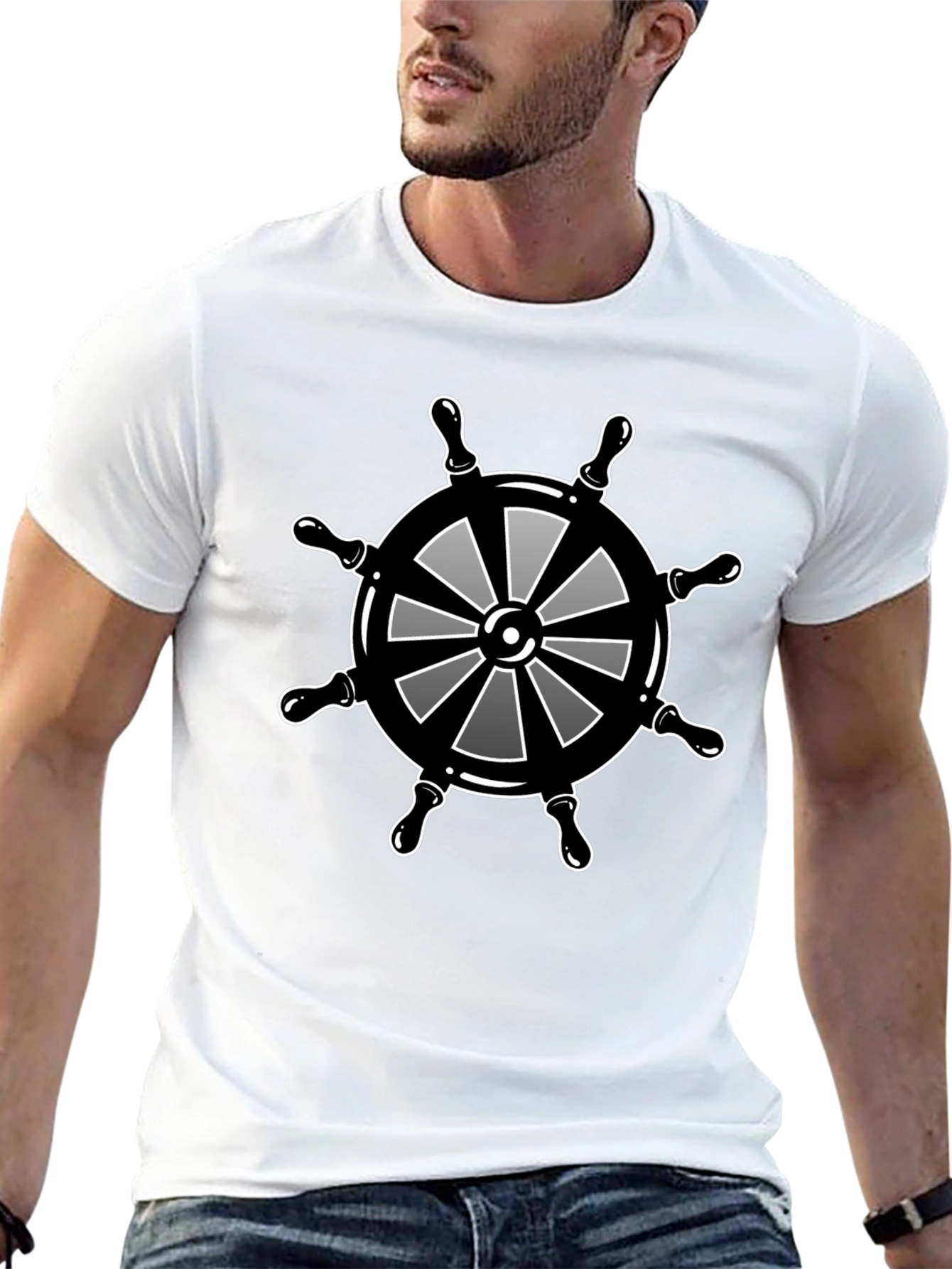 Nautical Wheel Graphic Black T-Shirt