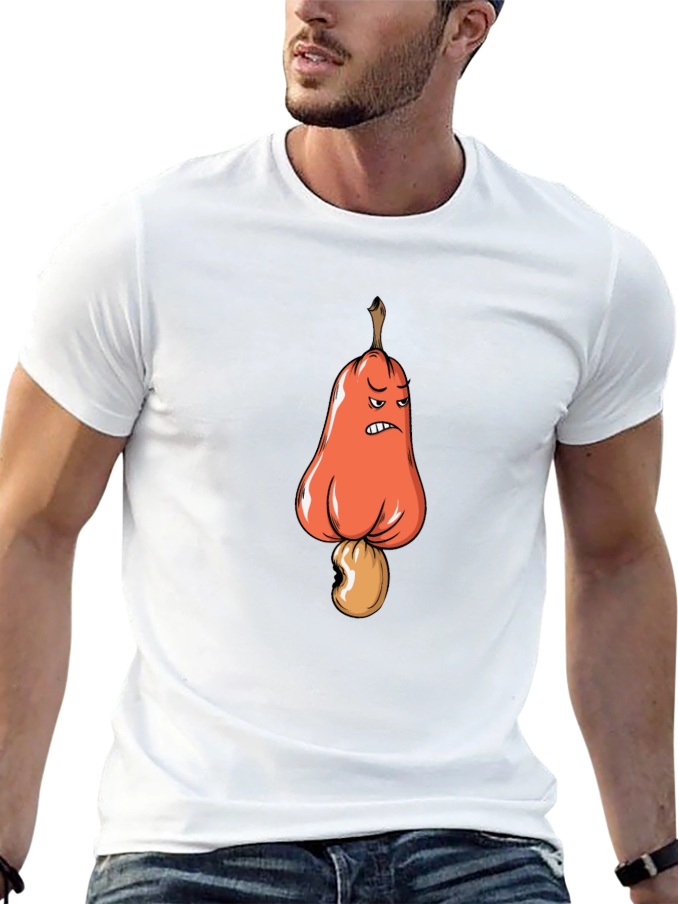 Angry Cashew Cartoon Graphic Black T-Shirt