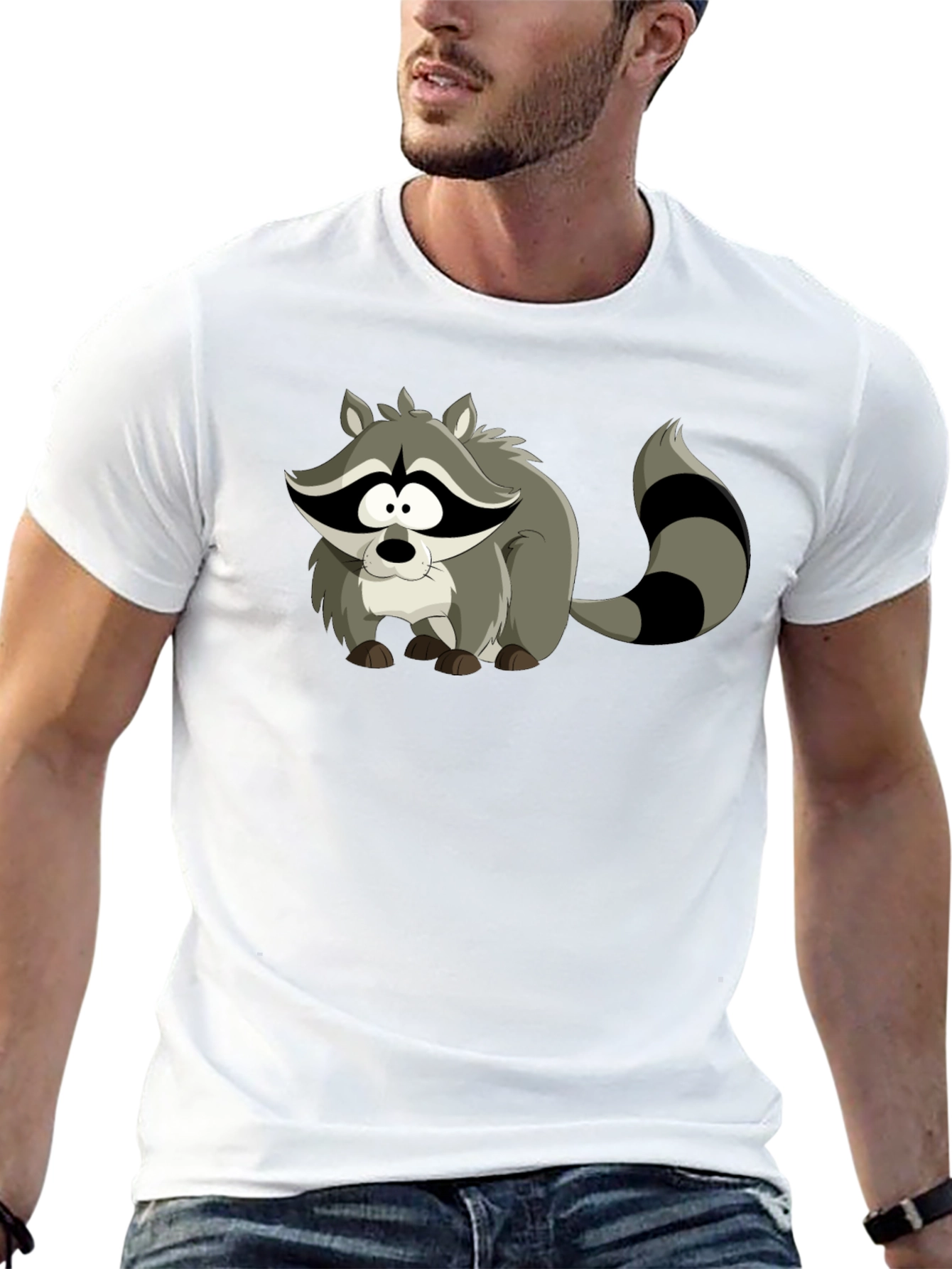 Cartoon Raccoon Black T-Shirt