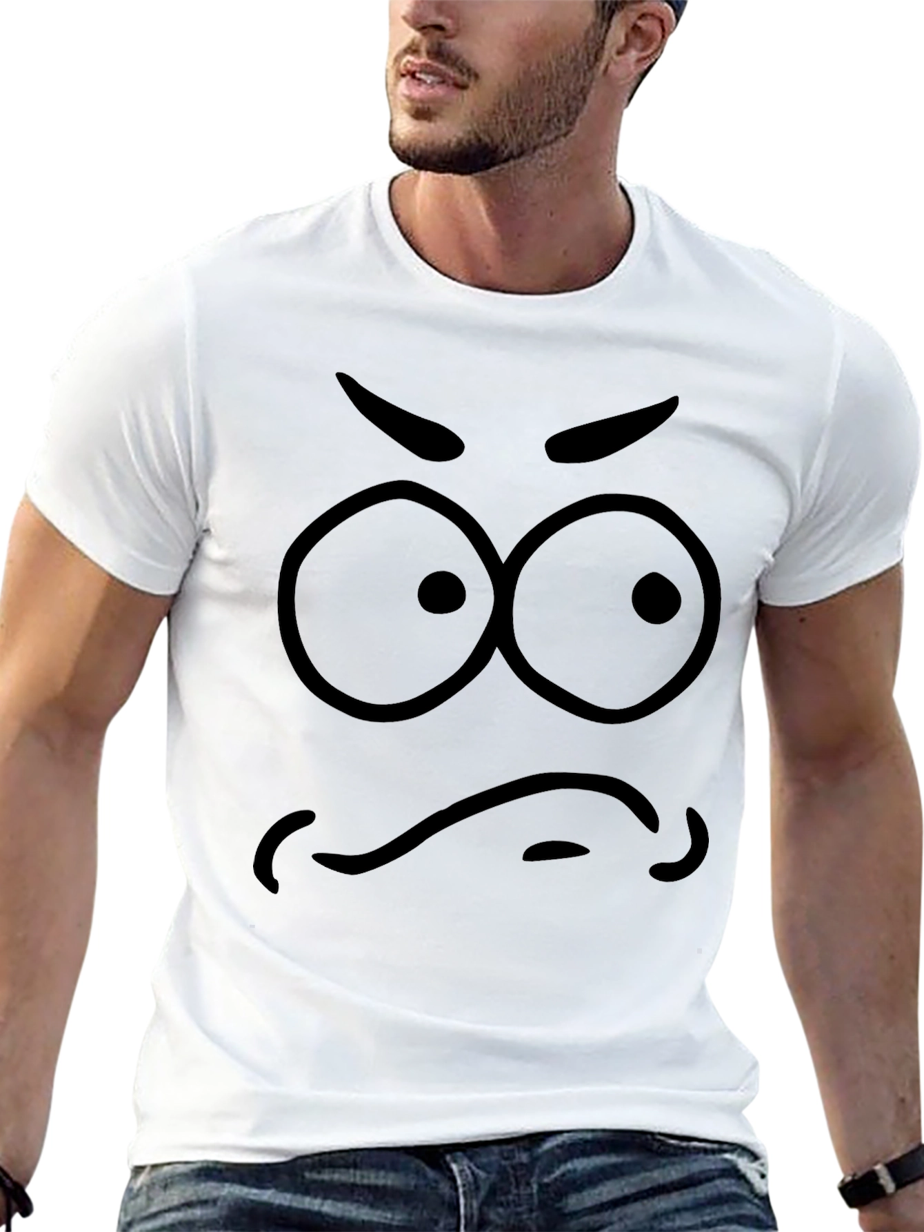 Funny Angry Face Graphic Print Black T-Shirt