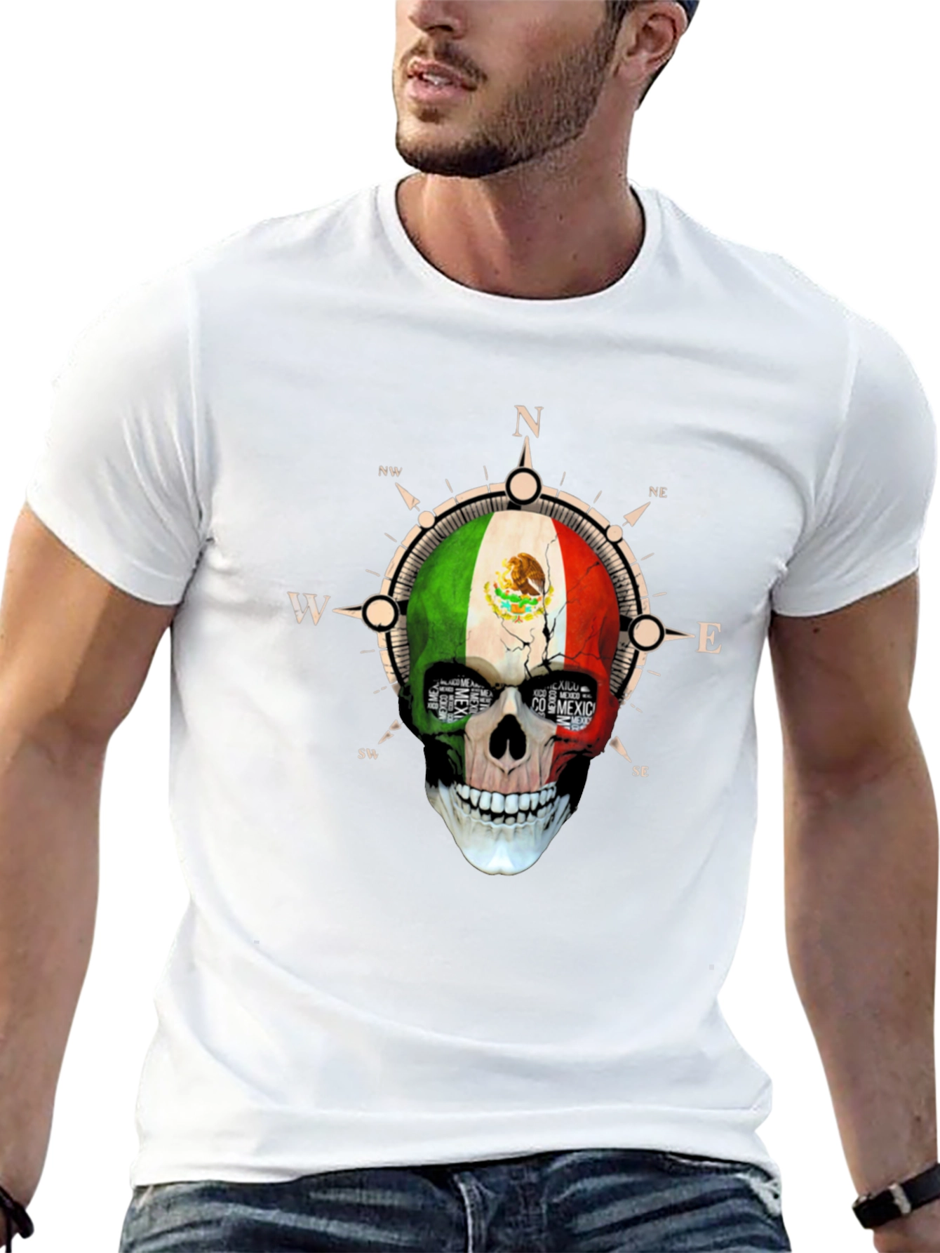 Mexico Flag Skull Compass T-Shirt