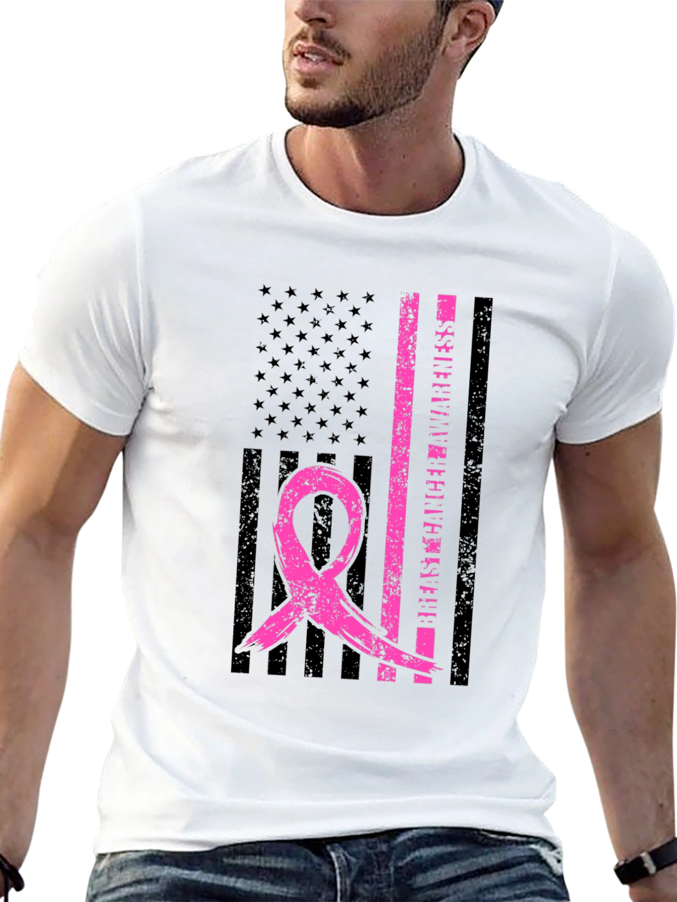 Breast Cancer Awareness US Flag T-Shirt