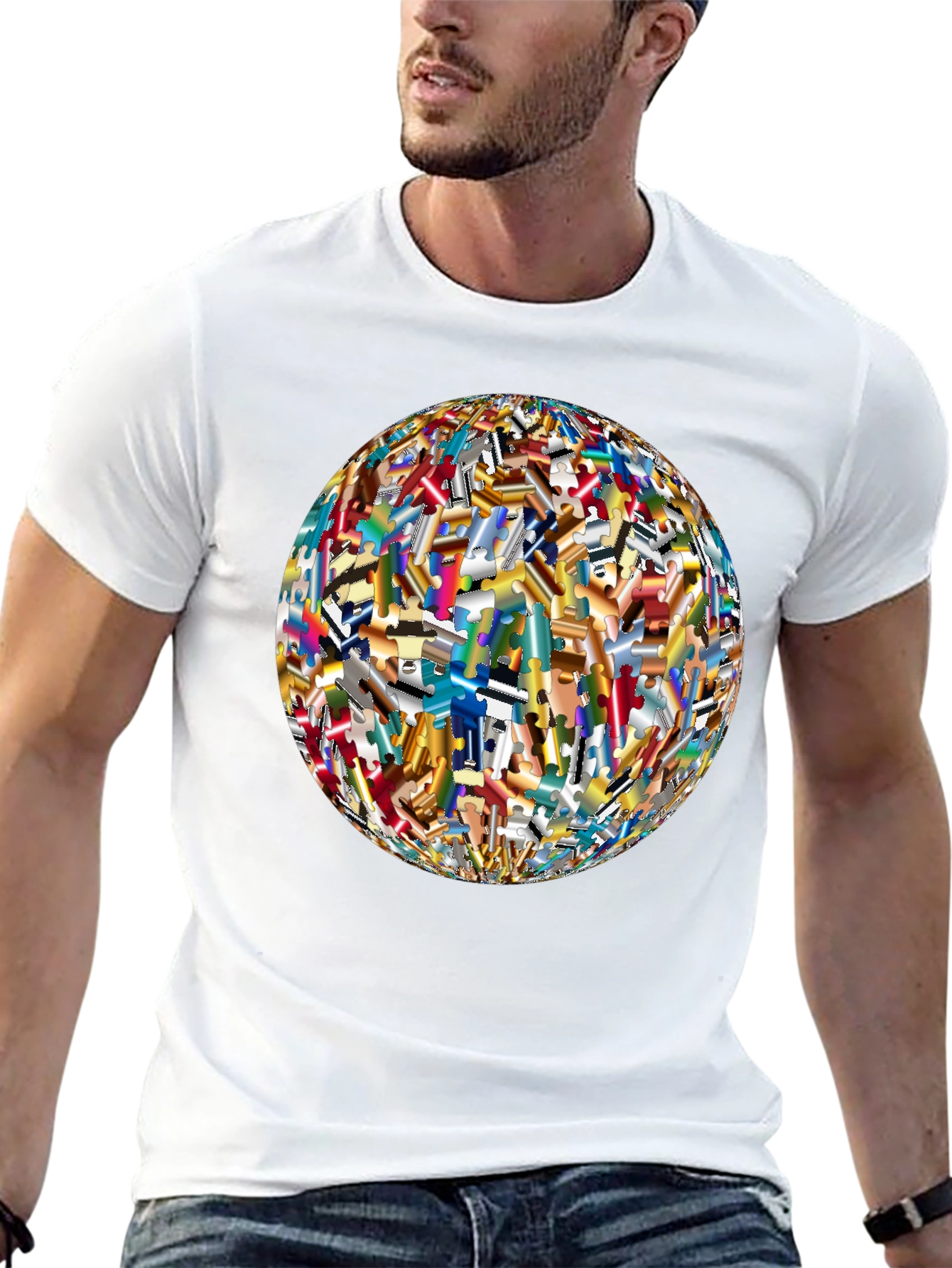 Puzzle Piece World Graphic Black T-Shirt
