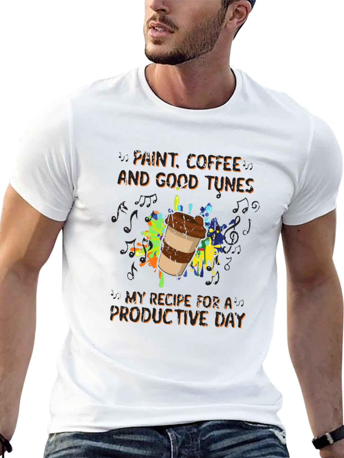 Paint Coffee Tunes T-Shirt - Productive Day Graphic Tee