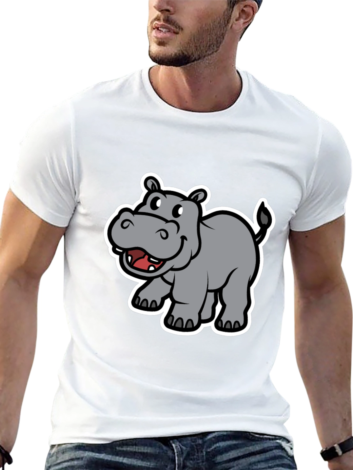 Hippo Cartoon Graphic Black T-Shirt