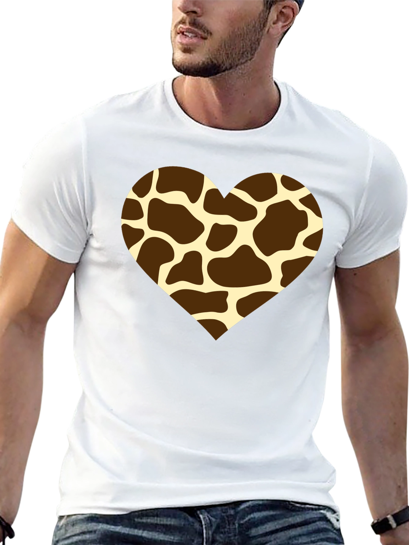 Giraffe Print Heart T-Shirt - Stylish Animal Love Tee
