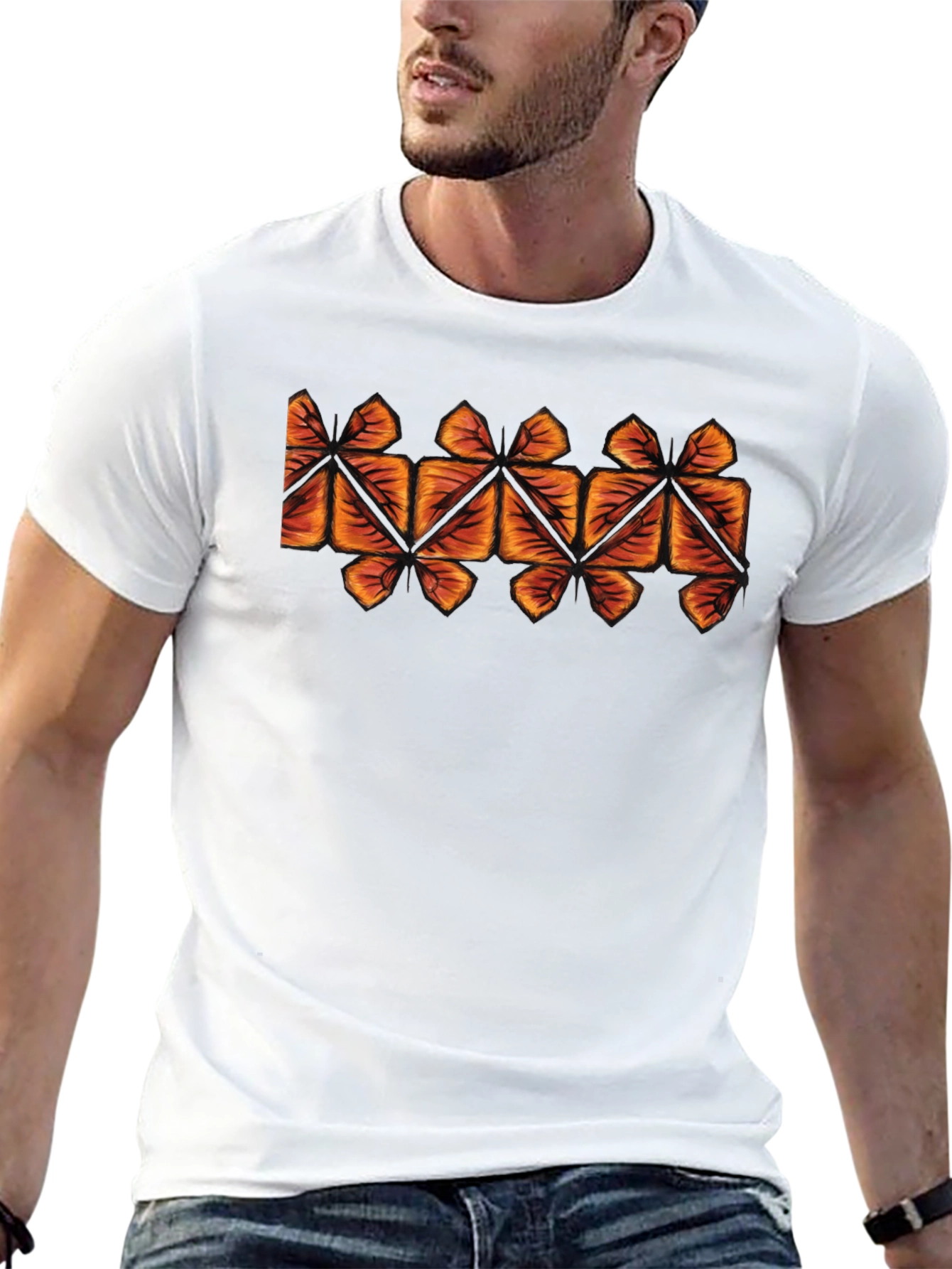 Geometric Leaf Pattern T-Shirt - Casual Style