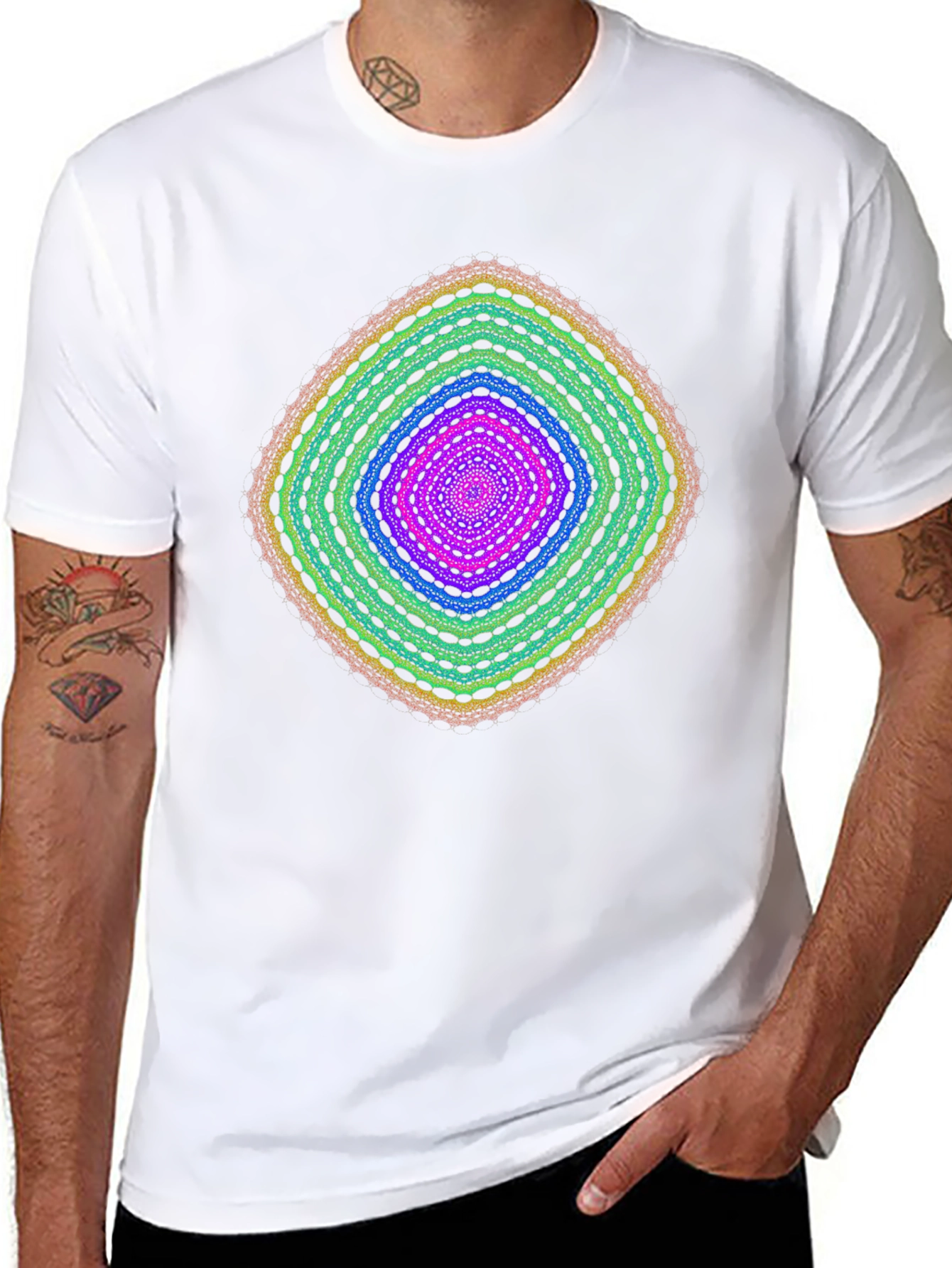 Geometric Pattern Black Cotton Tee