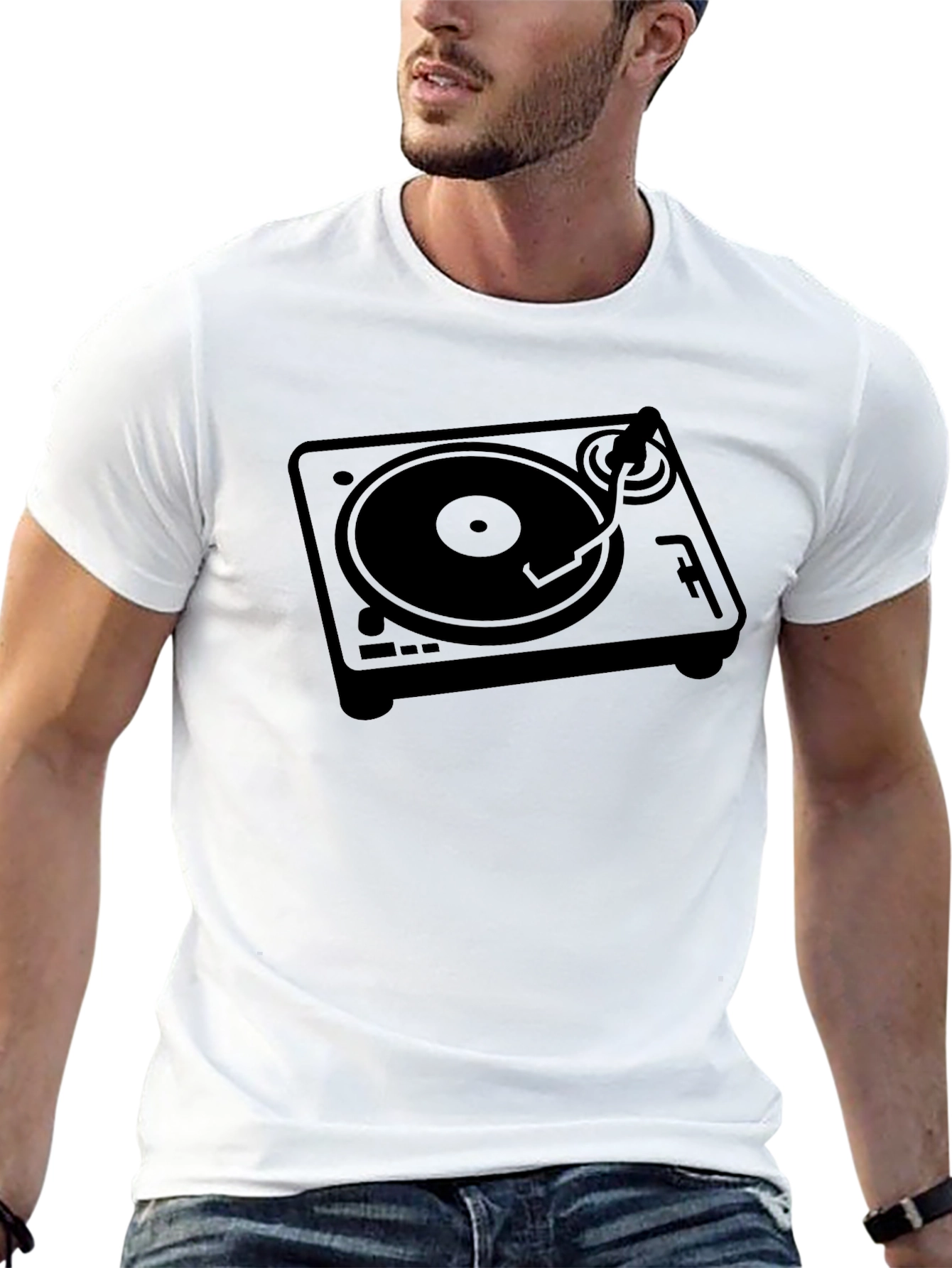 Retro Turntable Graphic Tee - Black DJ Shirt