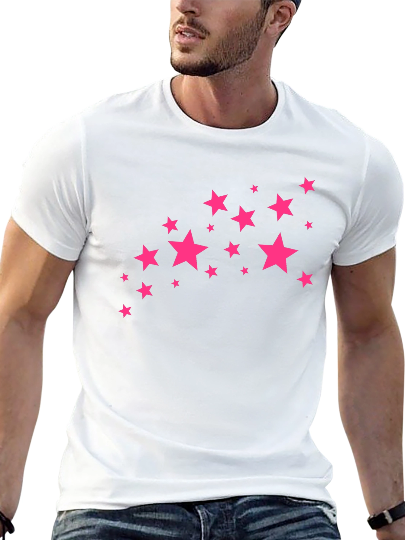 Stylish Black Tee with Pink Star Design
