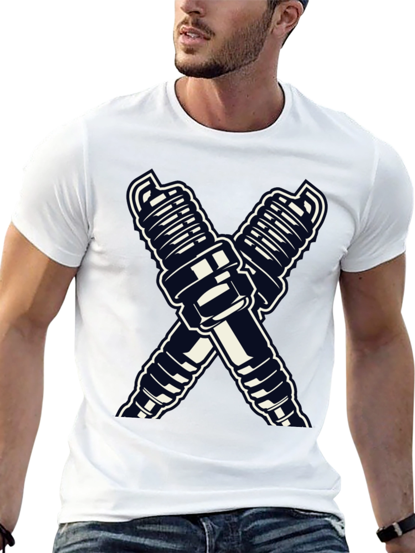 Spark Plug Cross T-Shirt - Auto Mechanic Tee